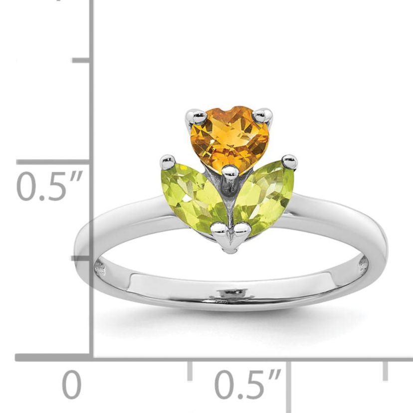 1/2 ct. t.w. Peridot and 1/3 ct. t.w. Citrine Polished Flower Ring in Rhodium-plated Sterling Silver