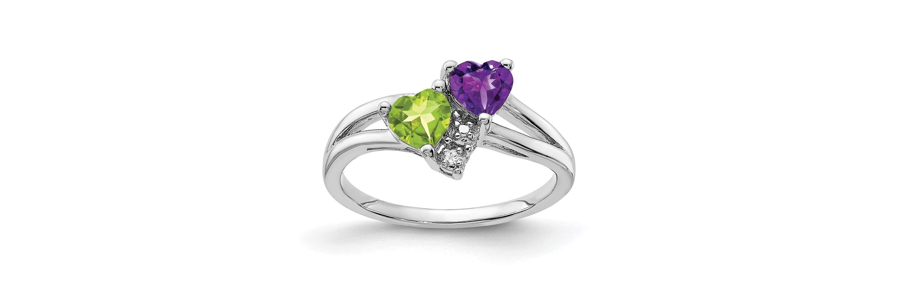 1/10 ct. t.w. Amethyst, 5/8 ct. t.w. Peridot and 0.01 ct. t.w. Diamond Ring in Rhodium-plated Sterling Silver
