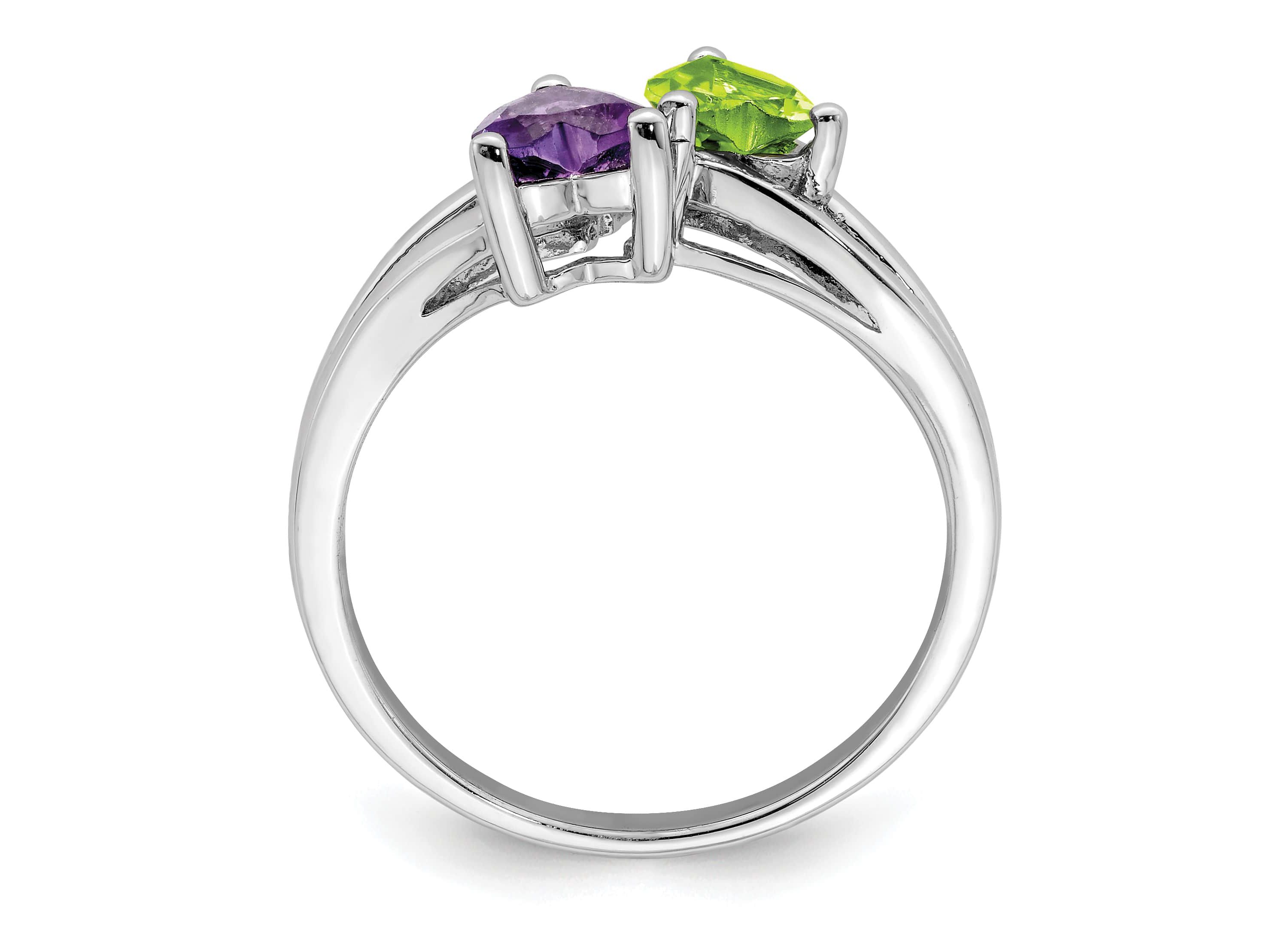 1/10 ct. t.w. Amethyst, 5/8 ct. t.w. Peridot and 0.01 ct. t.w. Diamond Ring in Rhodium-plated Sterling Silver