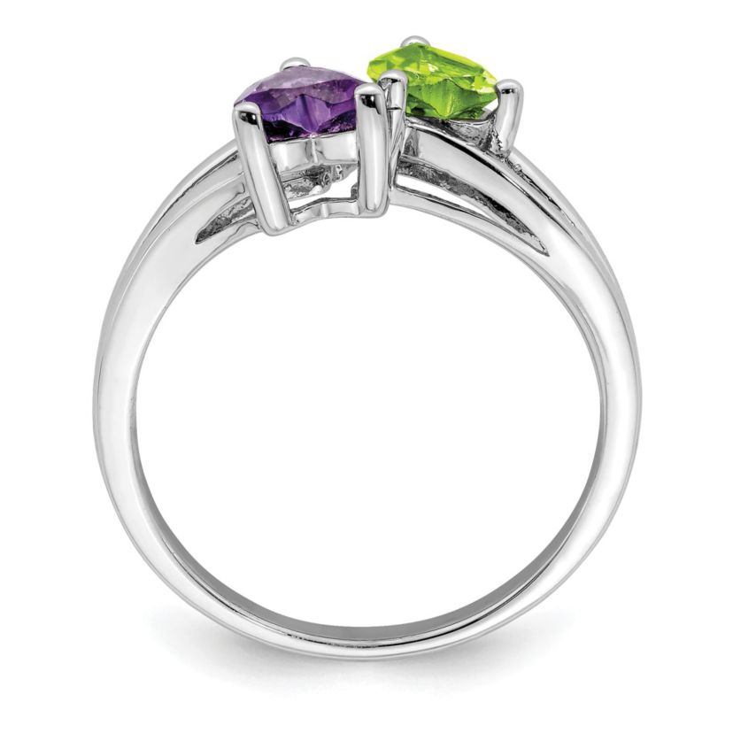 1/10 ct. t.w. Amethyst, 5/8 ct. t.w. Peridot and 0.01 ct. t.w. Diamond Ring in Rhodium-plated Sterling Silver