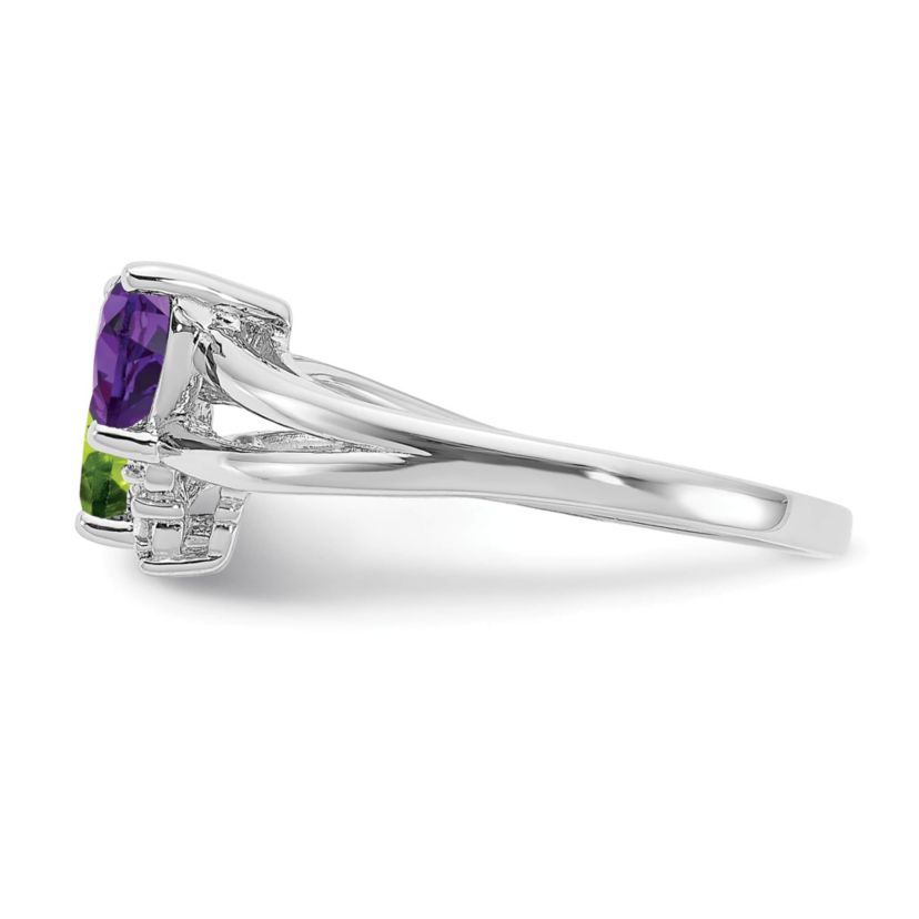 1/10 ct. t.w. Amethyst, 5/8 ct. t.w. Peridot and 0.01 ct. t.w. Diamond Ring in Rhodium-plated Sterling Silver