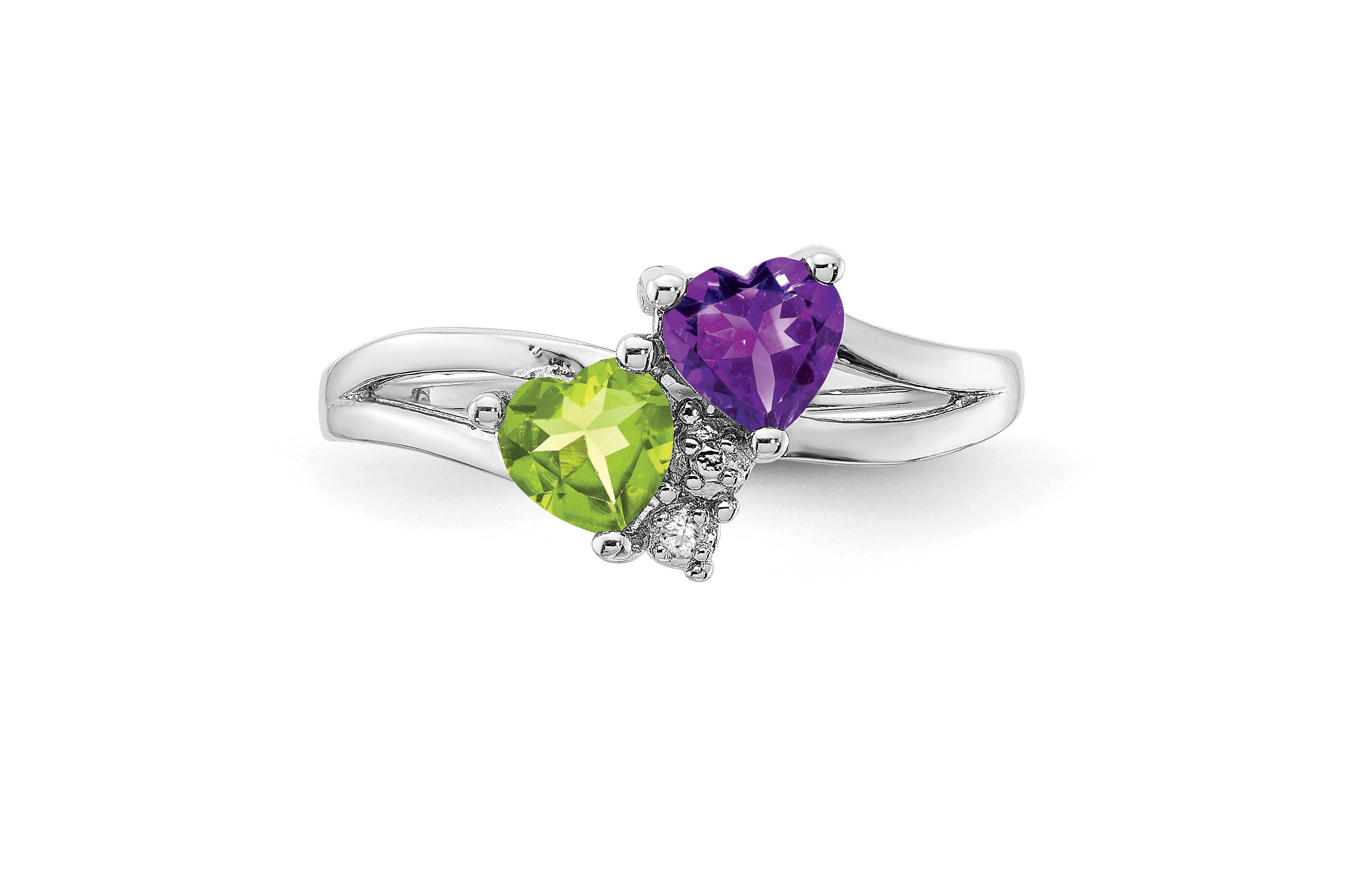 1/10 ct. t.w. Amethyst, 5/8 ct. t.w. Peridot and 0.01 ct. t.w. Diamond Ring in Rhodium-plated Sterling Silver