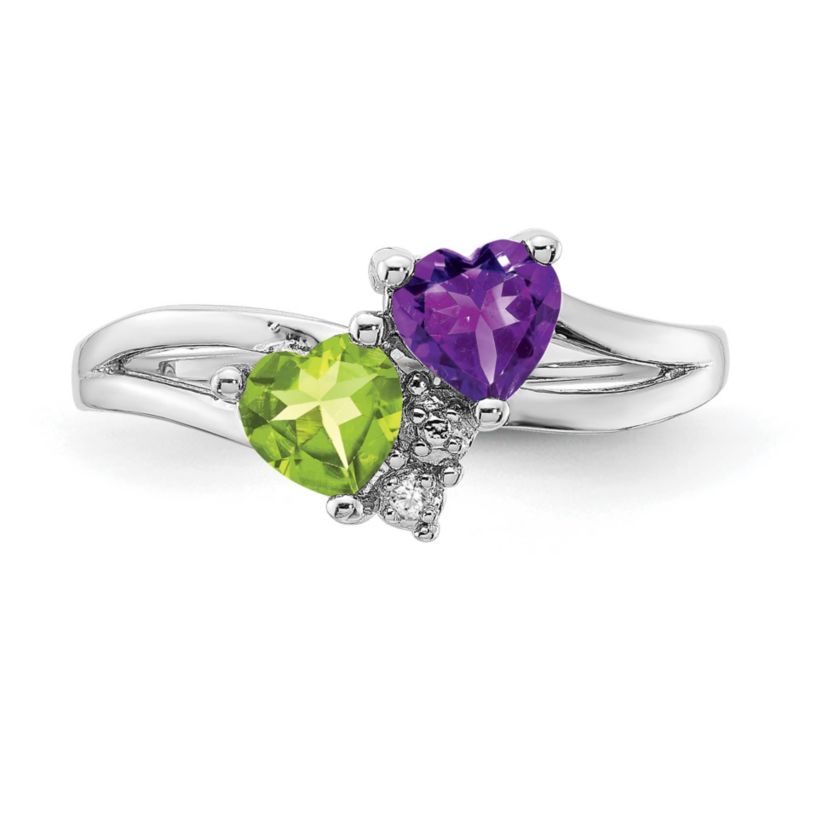 1/10 ct. t.w. Amethyst, 5/8 ct. t.w. Peridot and 0.01 ct. t.w. Diamond Ring in Rhodium-plated Sterling Silver
