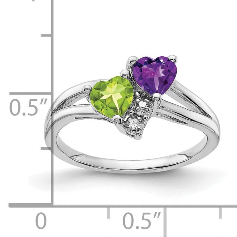1/10 ct. t.w. Amethyst, 5/8 ct. t.w. Peridot and 0.01 ct. t.w. Diamond Ring in Rhodium-plated Sterling Silver