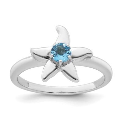 Belk & Co 1/4 ct. t.w. Blue Topaz Polished Starfish Ring in Rhodium-plated Sterling Silver