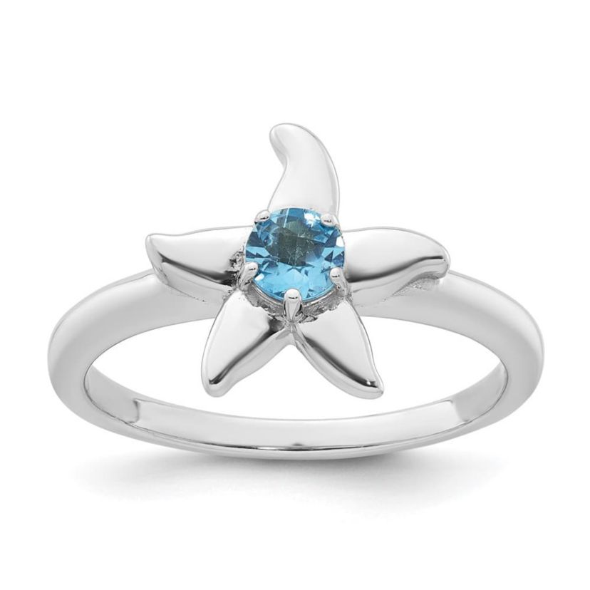 1/4 ct. t.w. Blue Topaz Polished Starfish Ring in Rhodium-plated Sterling Silver