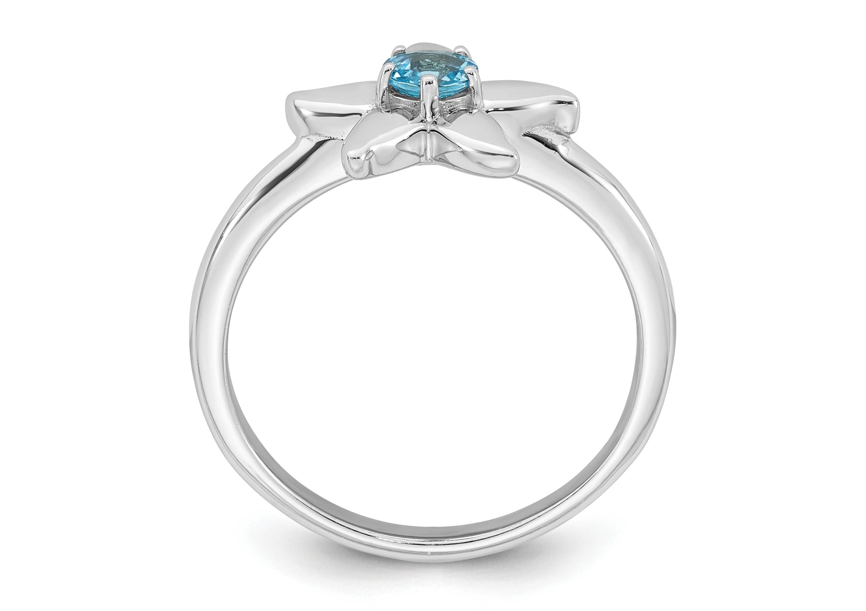 1/4 ct. t.w. Blue Topaz Polished Starfish Ring in Rhodium-plated Sterling Silver