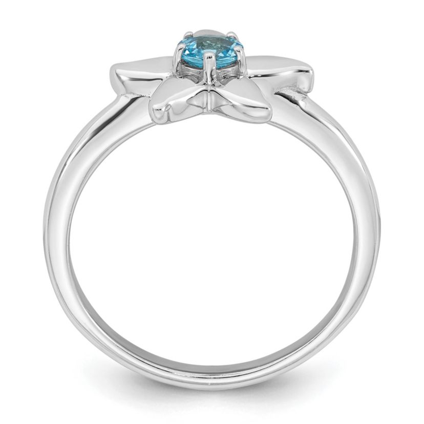 1/4 ct. t.w. Blue Topaz Polished Starfish Ring in Rhodium-plated Sterling Silver