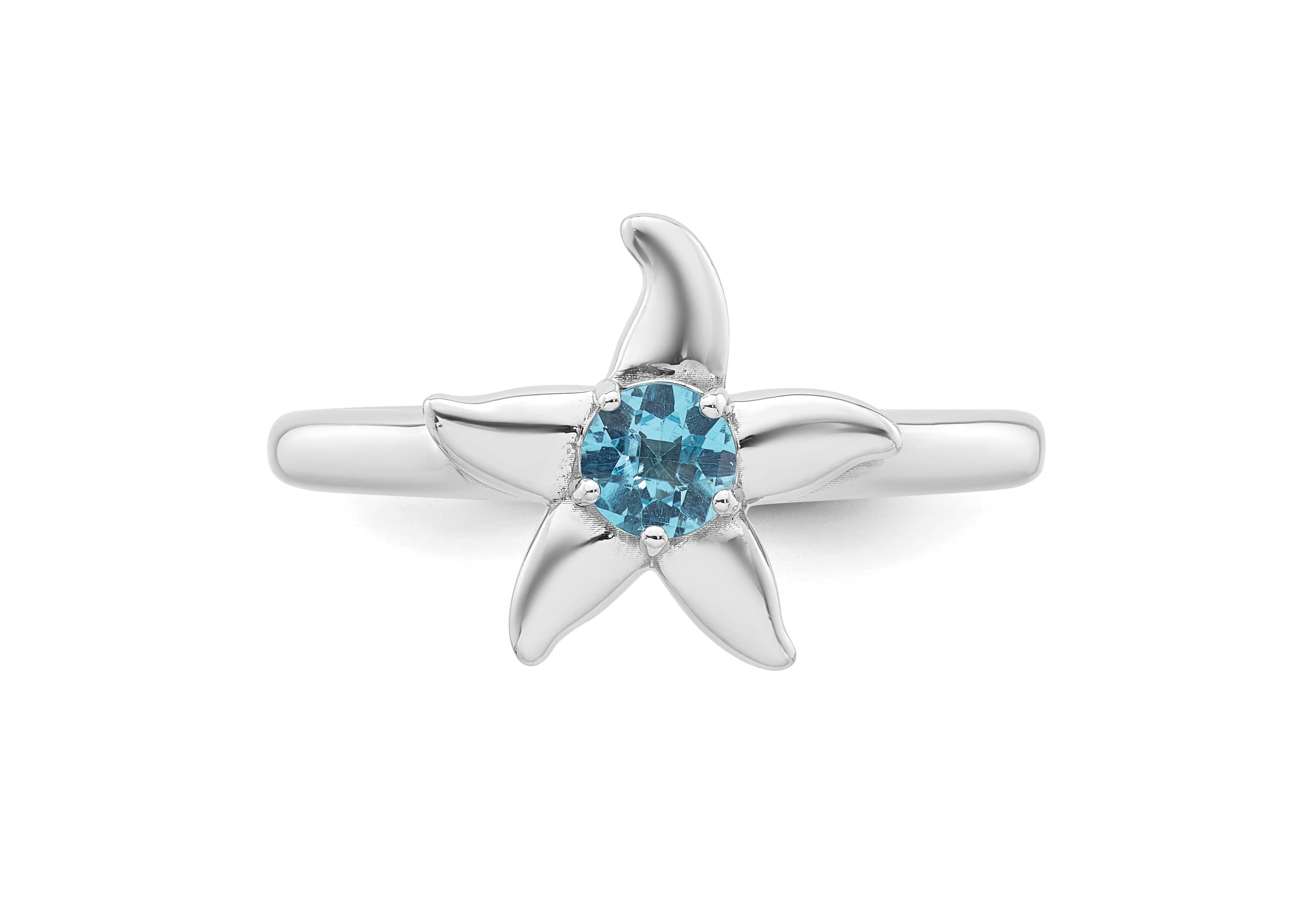 1/4 ct. t.w. Blue Topaz Polished Starfish Ring in Rhodium-plated Sterling Silver