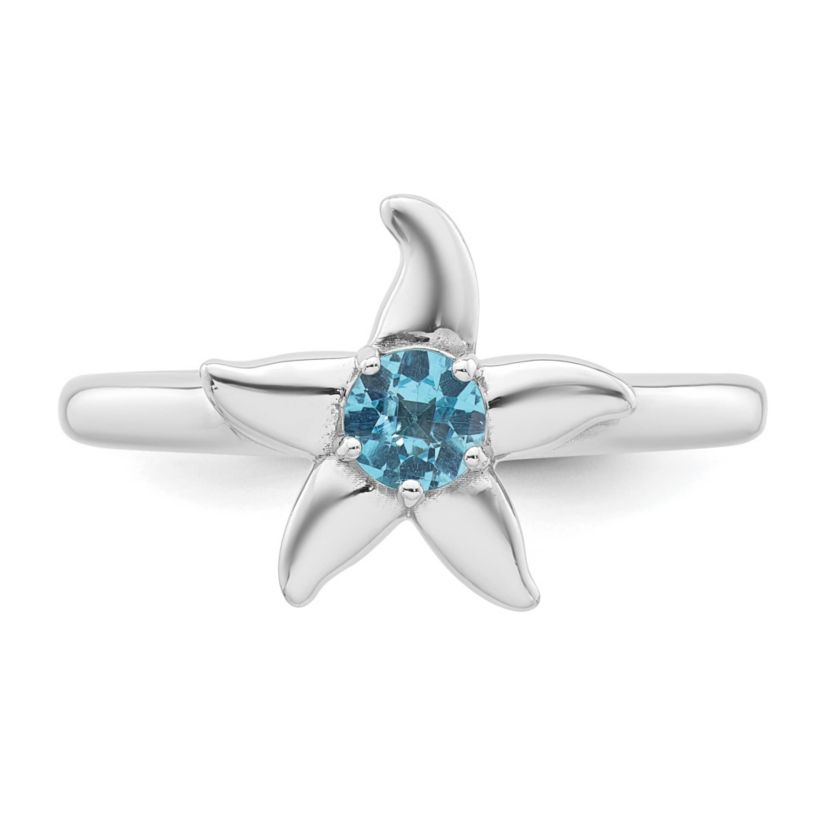 1/4 ct. t.w. Blue Topaz Polished Starfish Ring in Rhodium-plated Sterling Silver