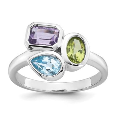 Belk & Co 1/2 ct. t.w. Amethyst, 3/8 ct. t.w. Blue Topaz and 3/8 ct. t.w. Peridot Polished Ring in Rhodium-plated Sterling Silver