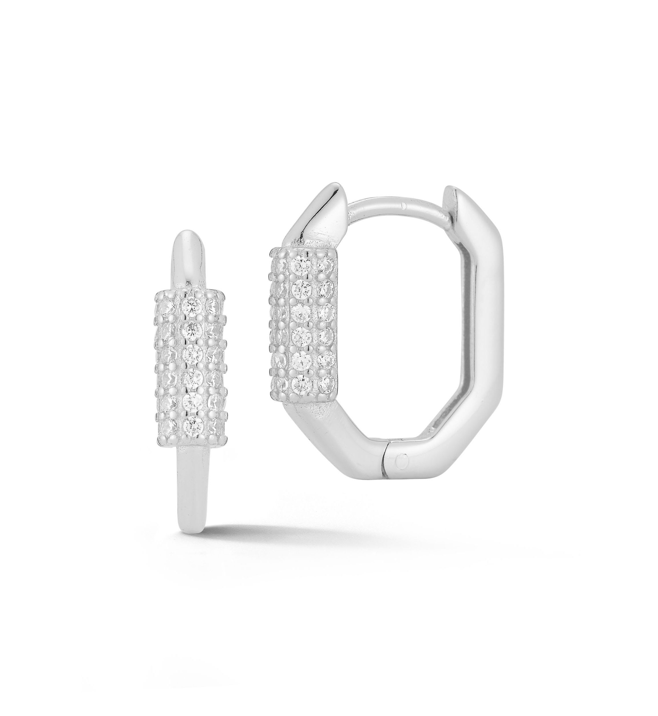 Sterling Silver Cubic Zirconia Oval Huggie Hoop Earrings