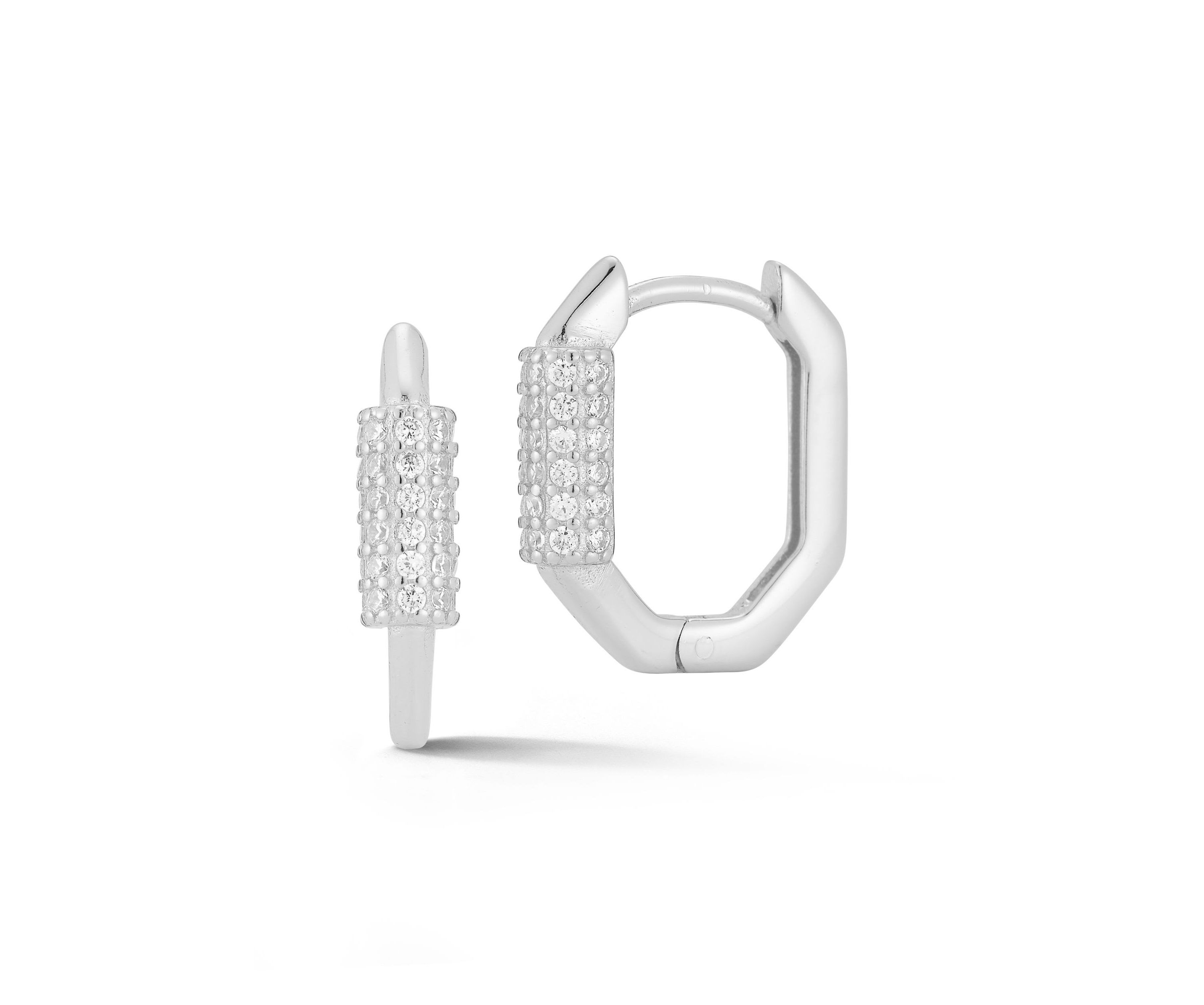 Sterling Silver Cubic Zirconia Oval Huggie Hoop Earrings