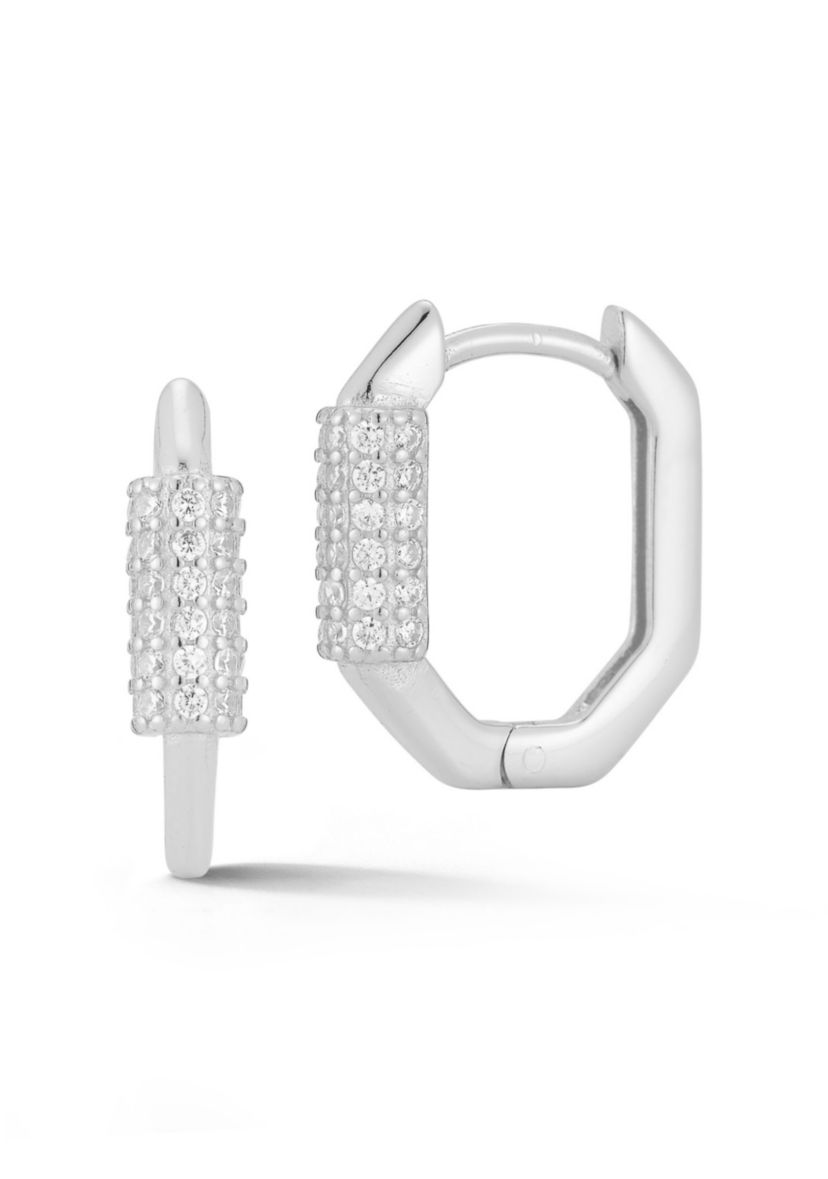 Sterling Silver Cubic Zirconia Oval Huggie Hoop Earrings