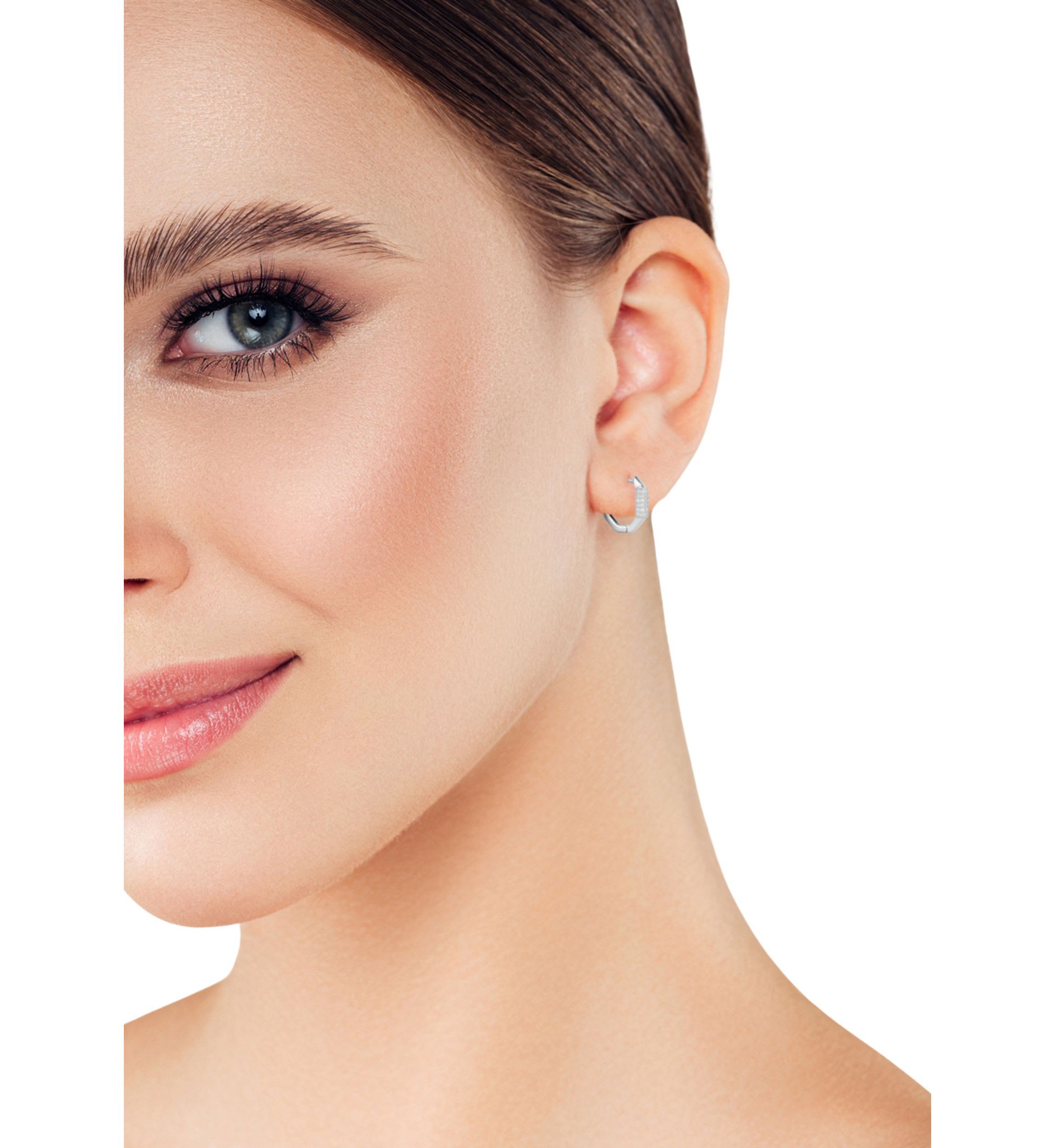 Sterling Silver Cubic Zirconia Oval Huggie Hoop Earrings