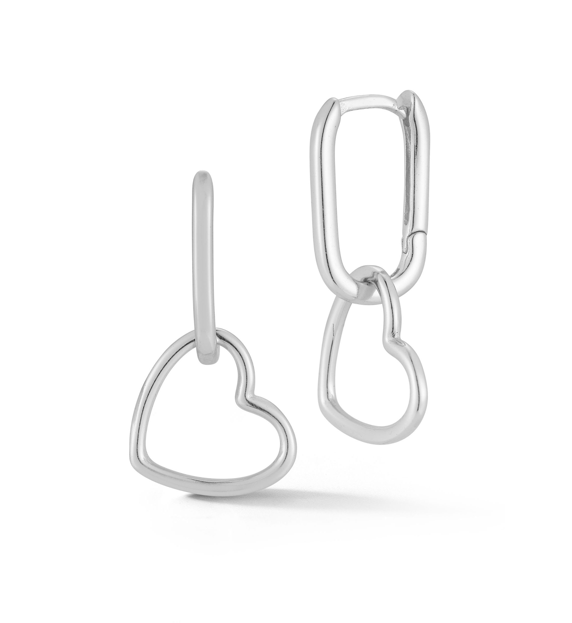 Sterling Silver Open Heart Drop Huggie Hoop Earrings