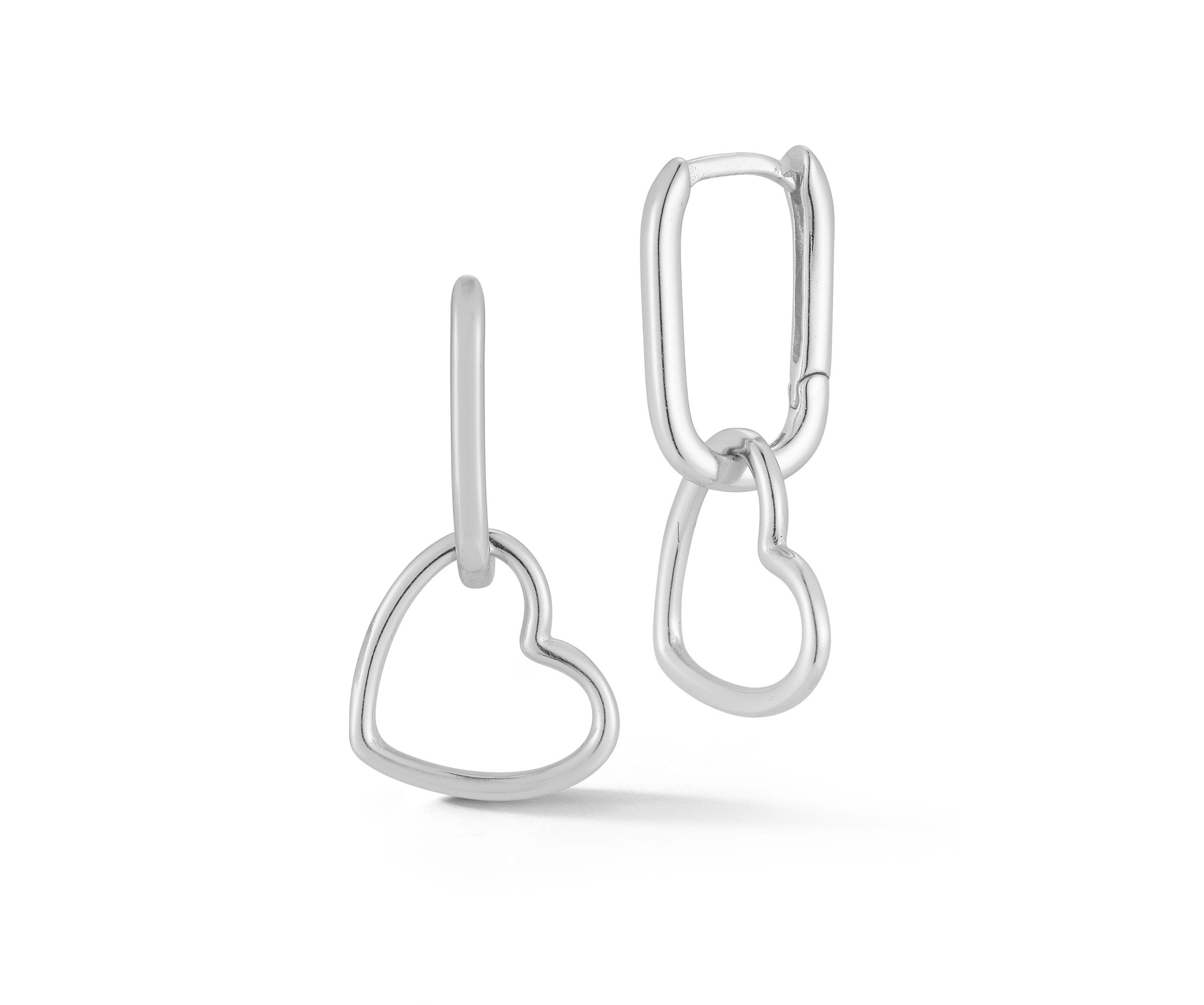 Sterling Silver Open Heart Drop Huggie Hoop Earrings