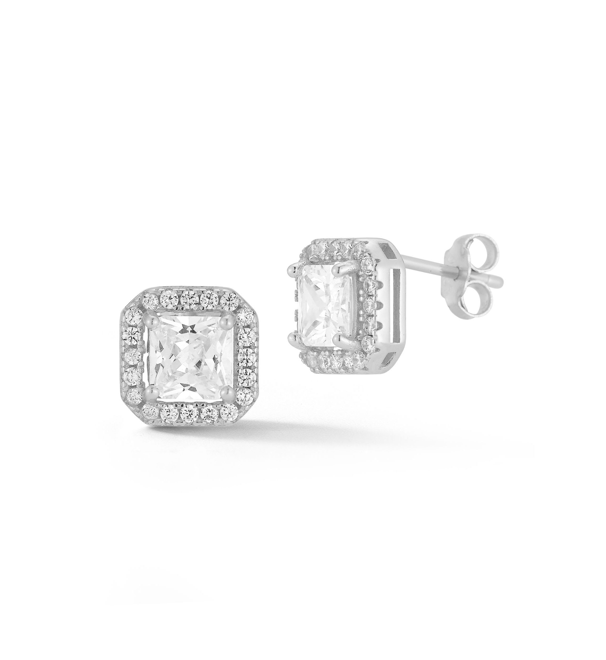 Sterling Silver Cubic Zirconia Cluster Stud Earrings