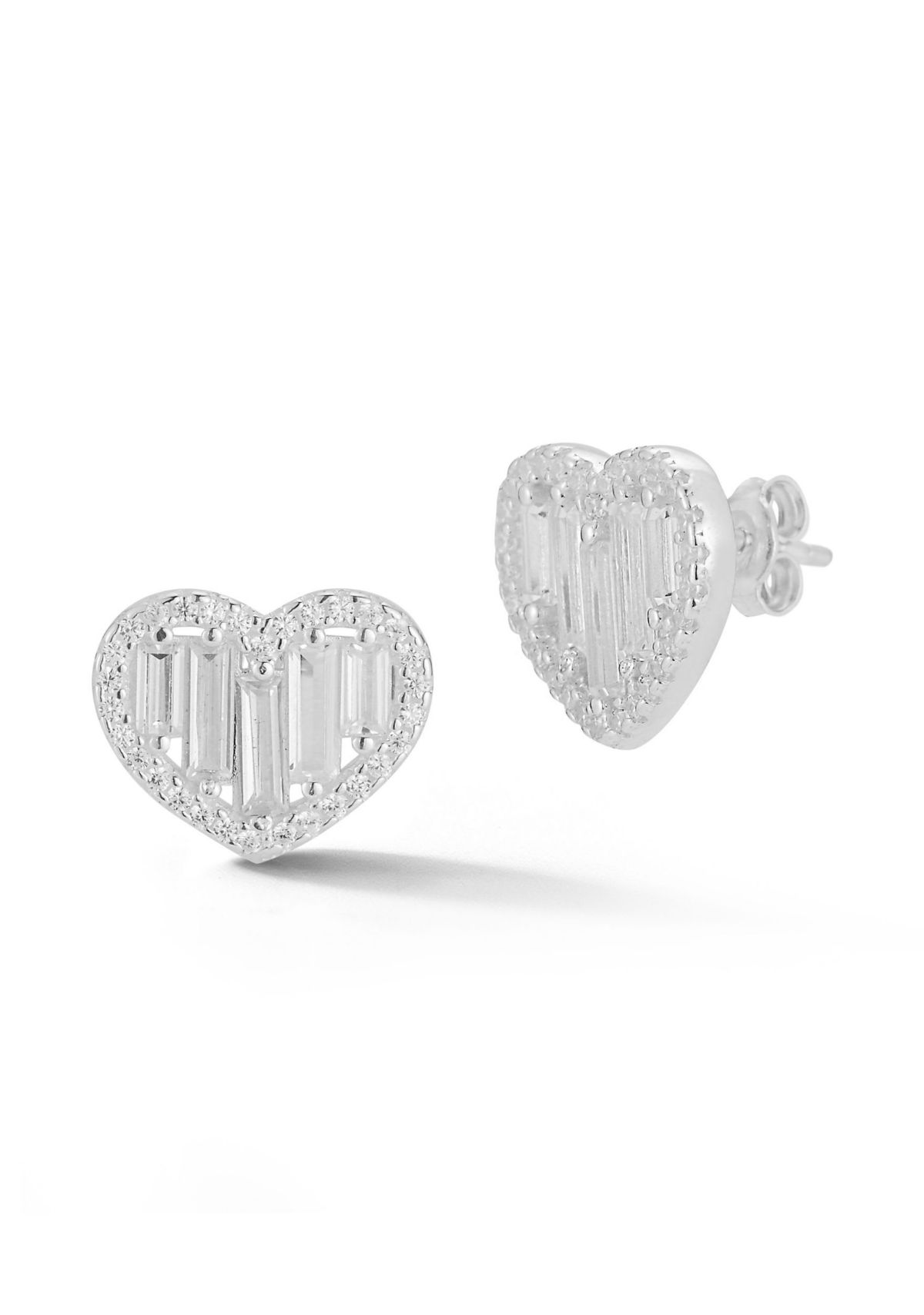 Sterling Silver Cubic Zirconia Heart Stud Earrings