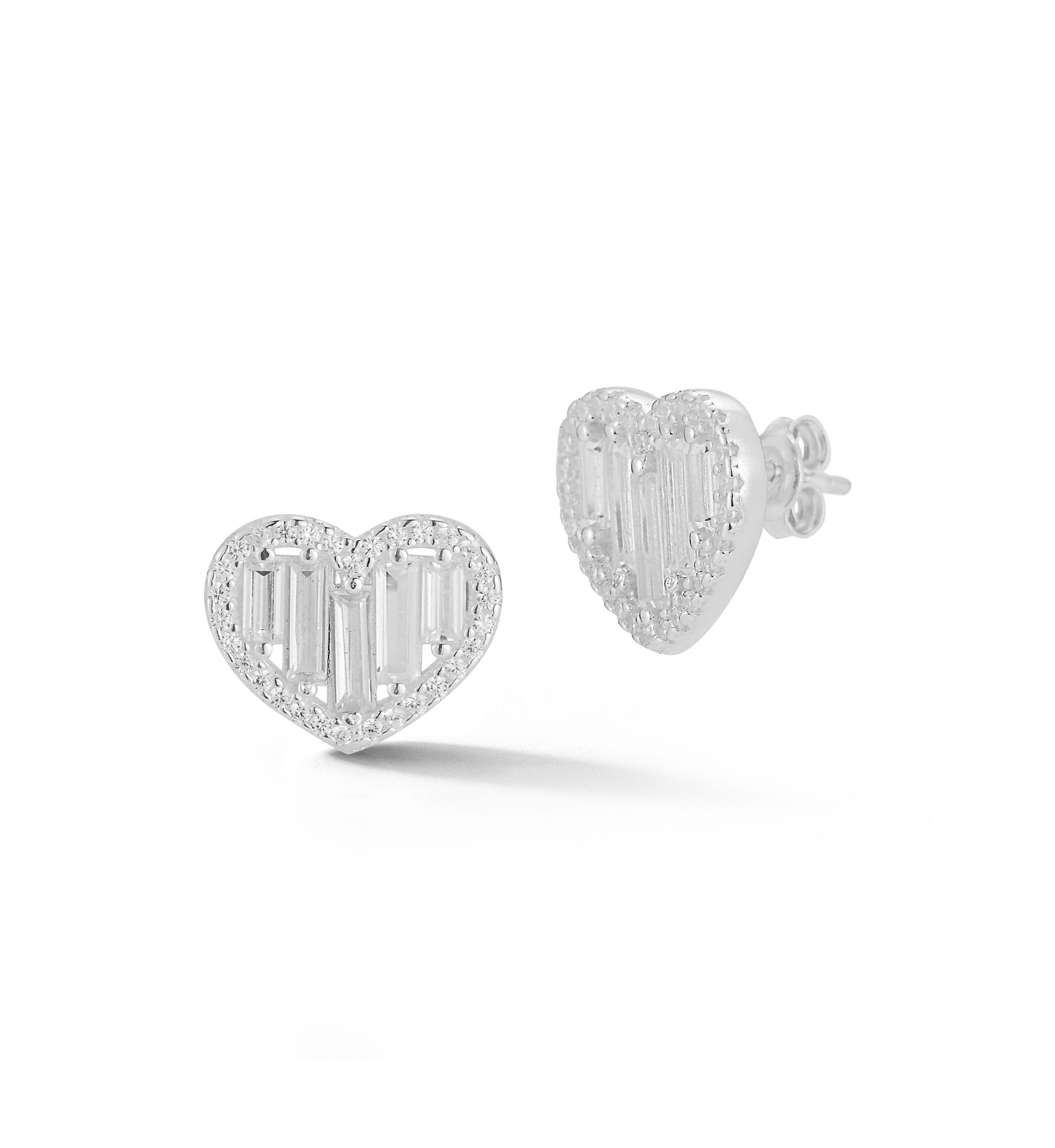 Sterling Silver Cubic Zirconia Heart Stud Earrings