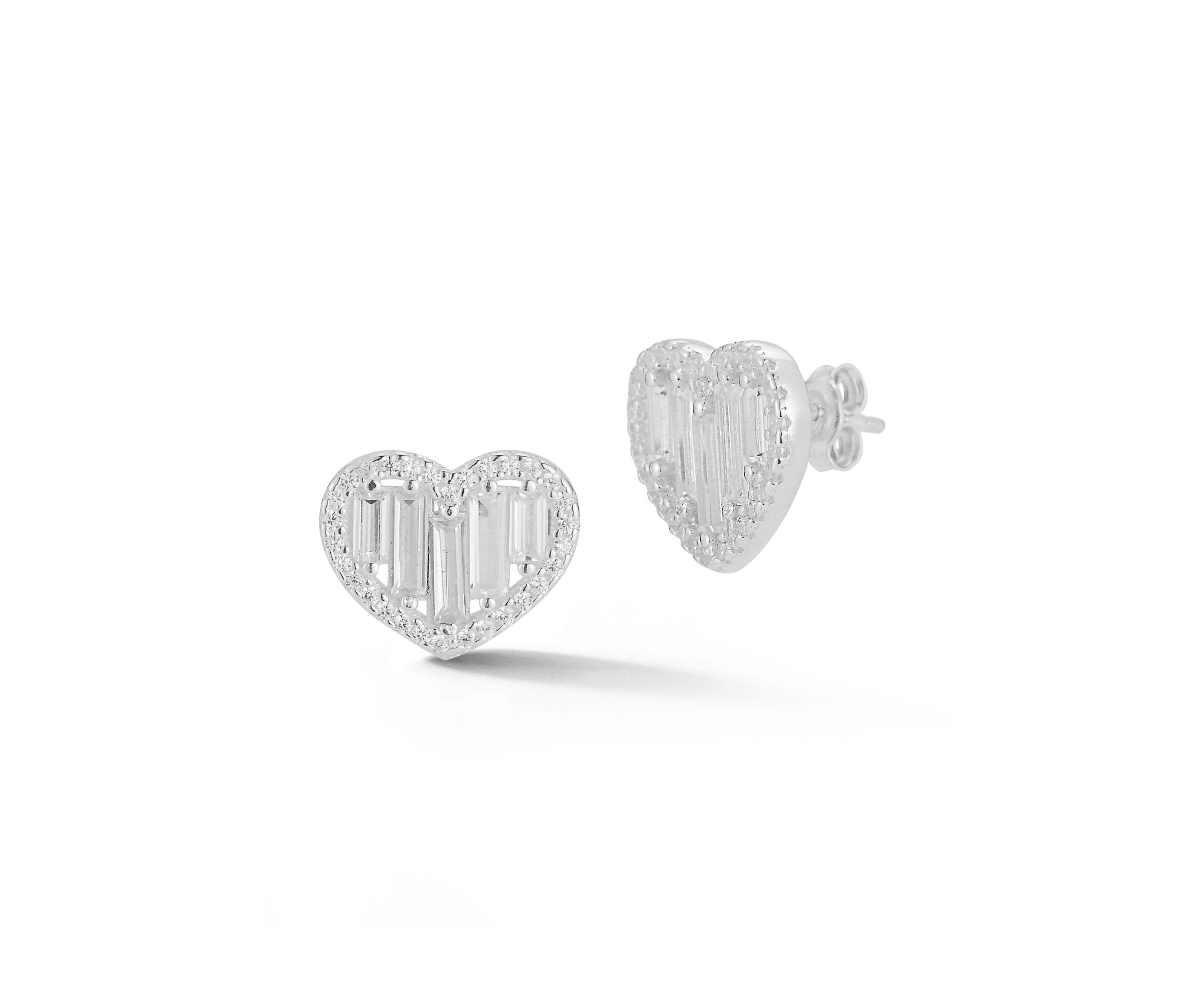 Sterling Silver Cubic Zirconia Heart Stud Earrings