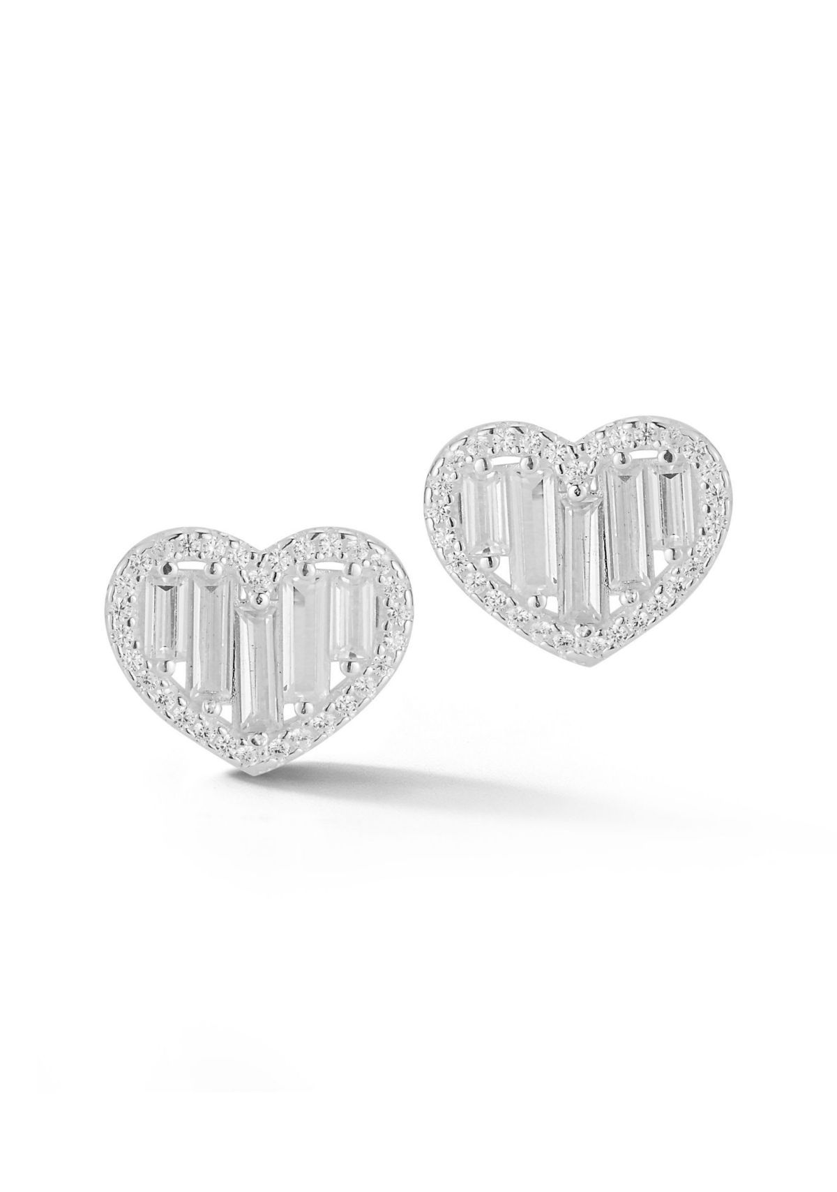 Sterling Silver Cubic Zirconia Heart Stud Earrings