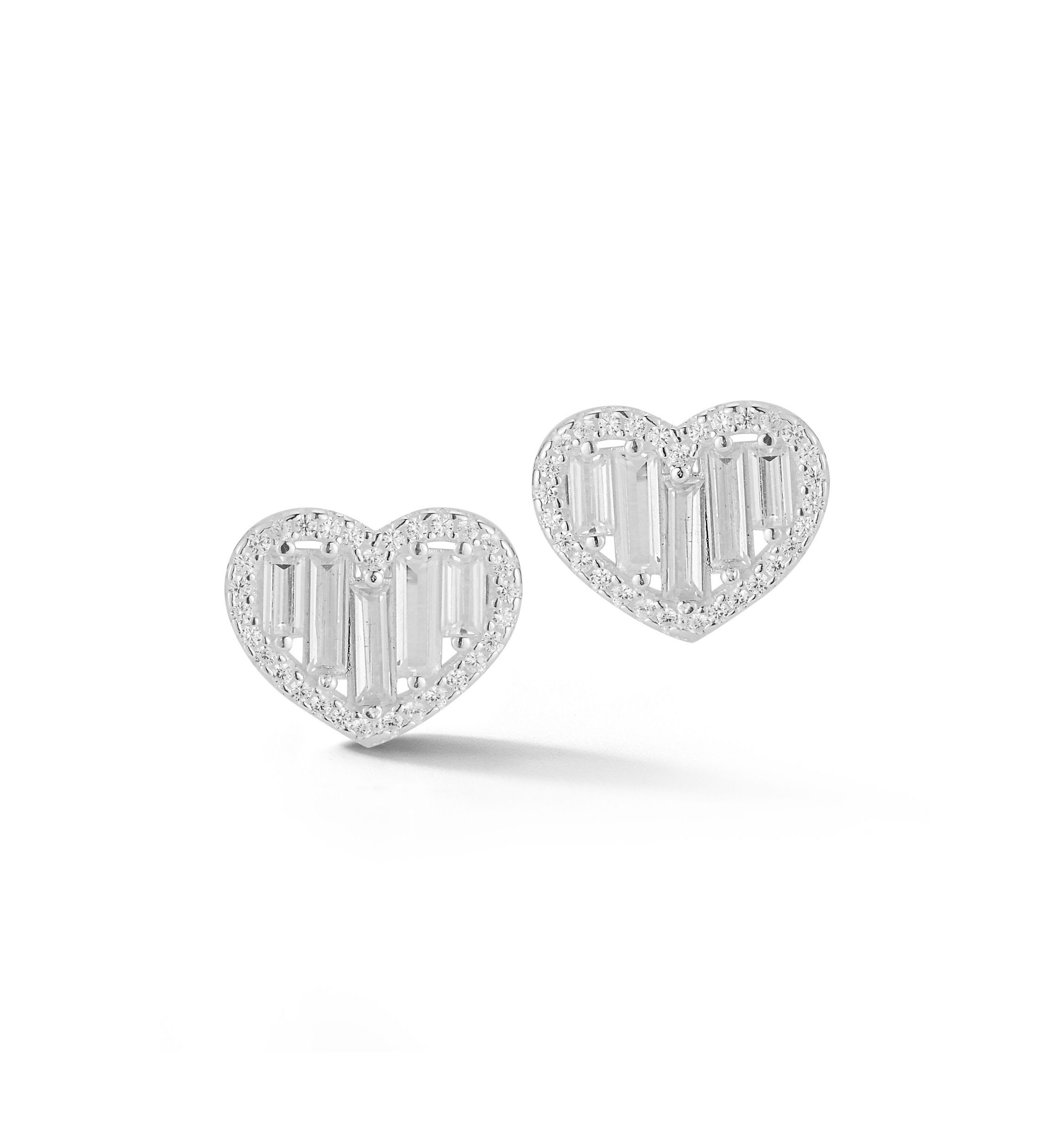 Sterling Silver Cubic Zirconia Heart Stud Earrings