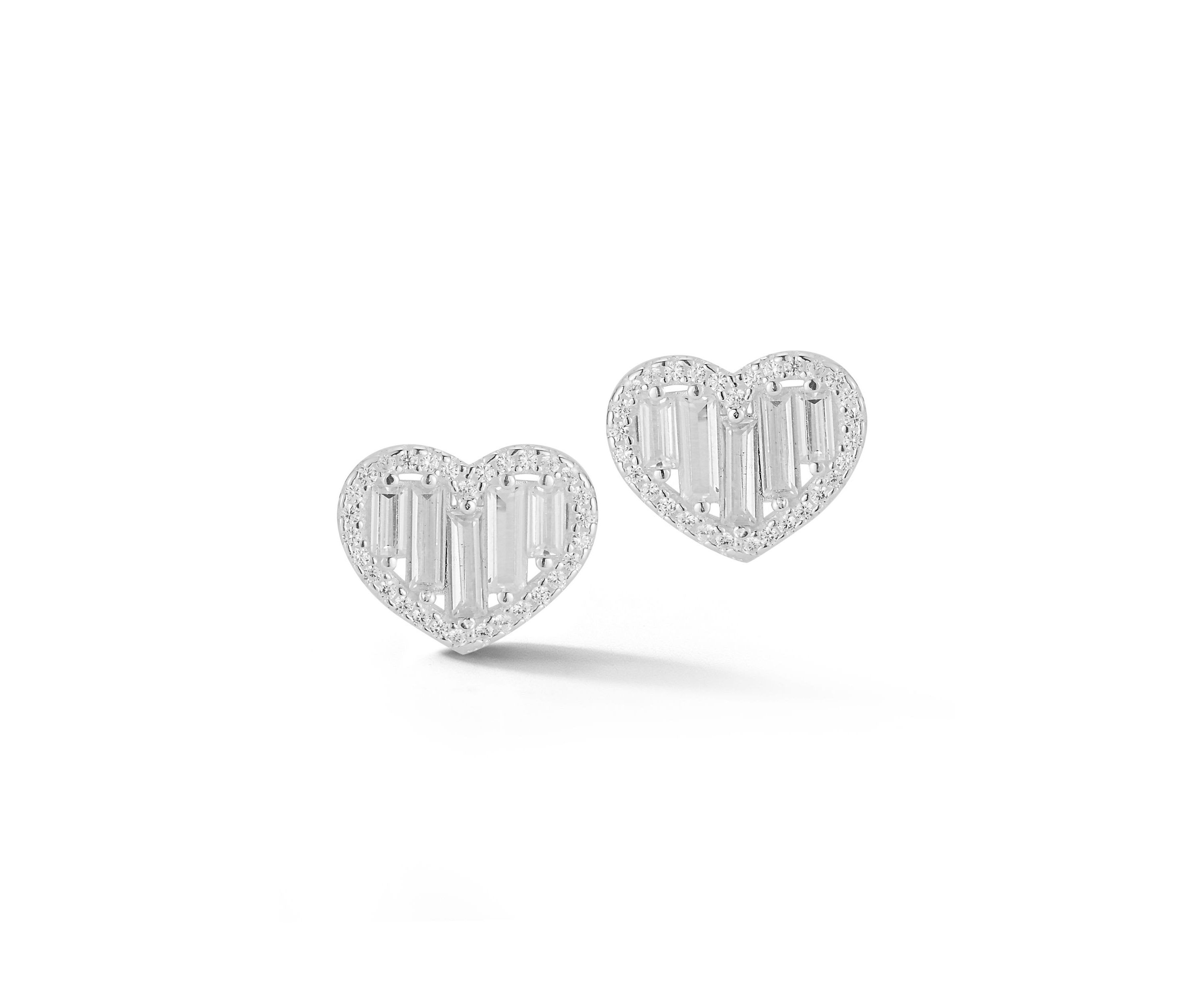 Sterling Silver Cubic Zirconia Heart Stud Earrings