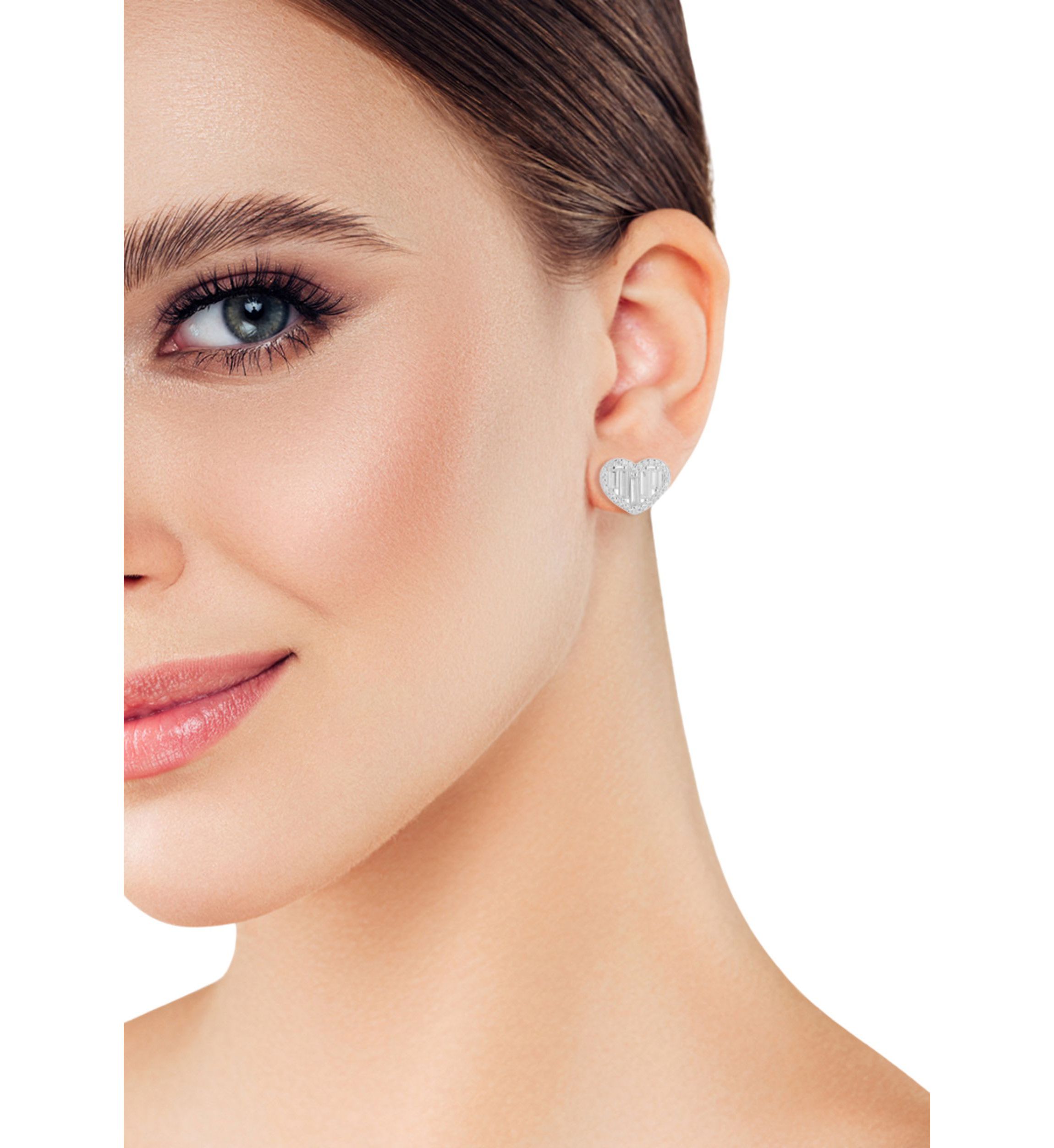 Sterling Silver Cubic Zirconia Heart Stud Earrings