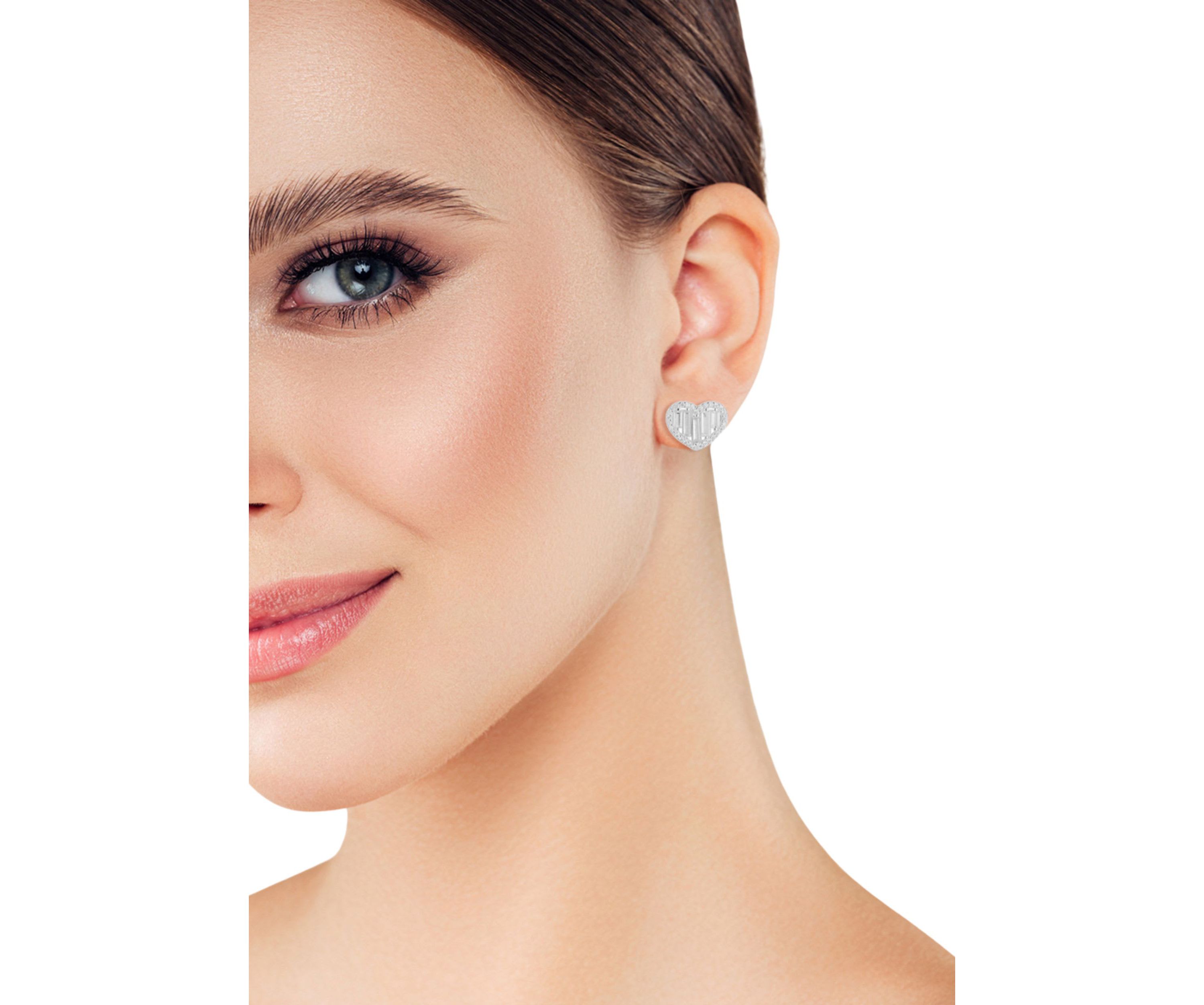Sterling Silver Cubic Zirconia Heart Stud Earrings