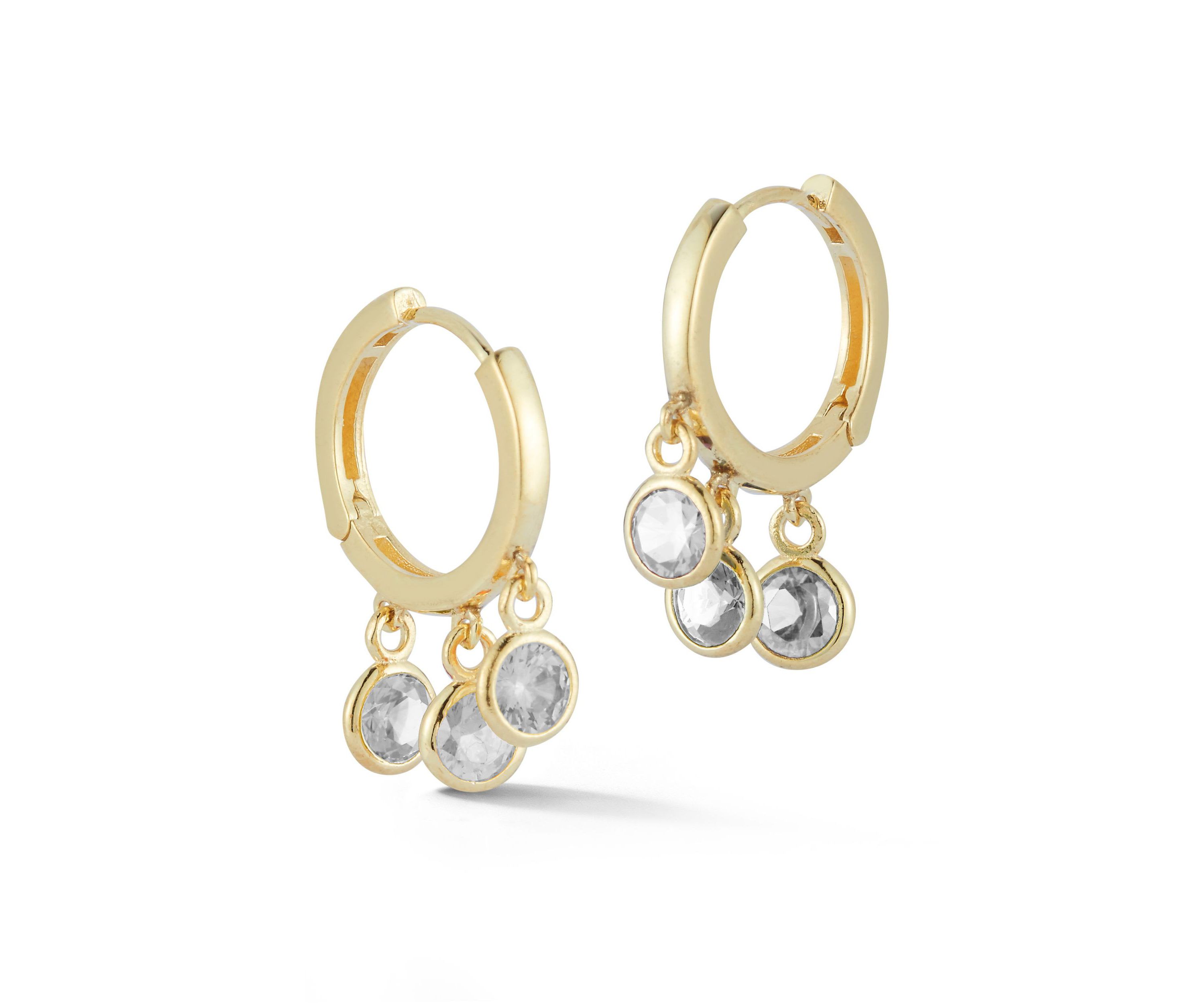 Sterling Silver Cubic Zirconia Dangle Charm Hoop Earrings