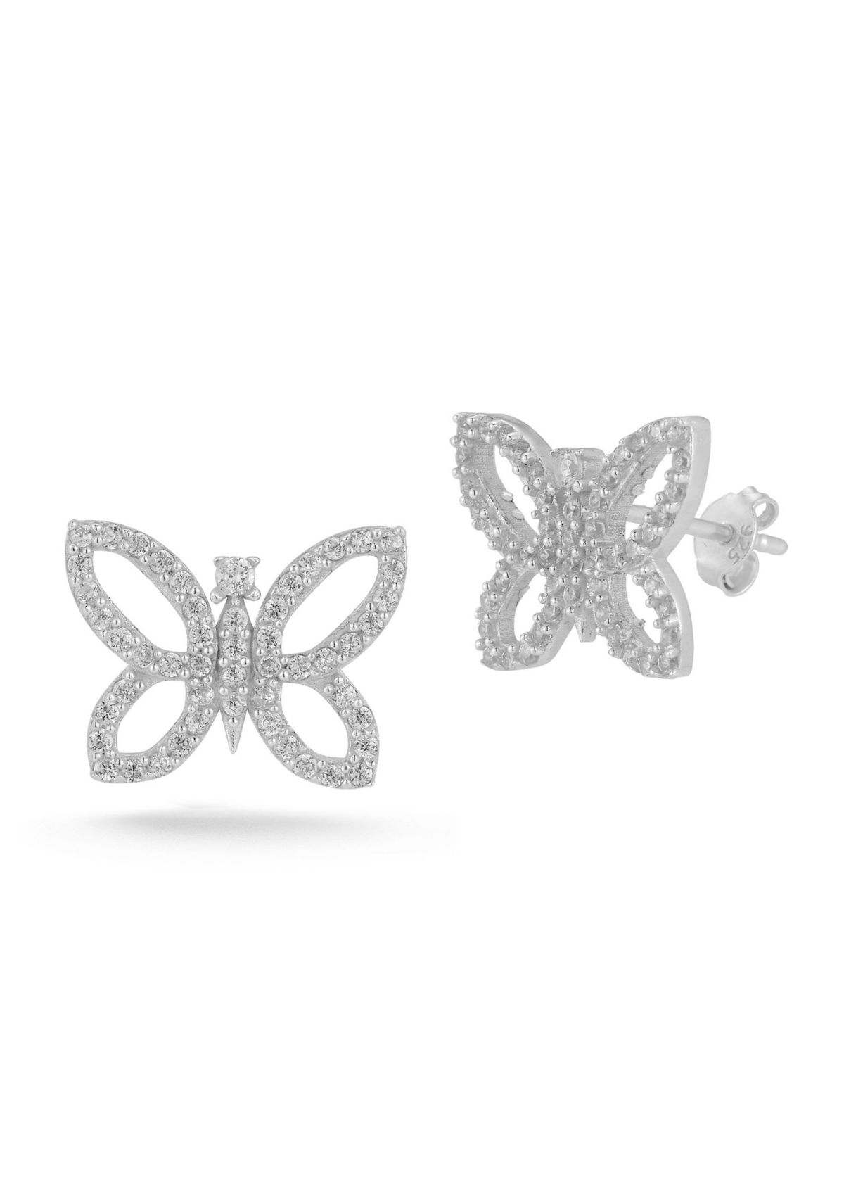Sterling Silver Cubic Zirconia Butterfly Stud Earrings