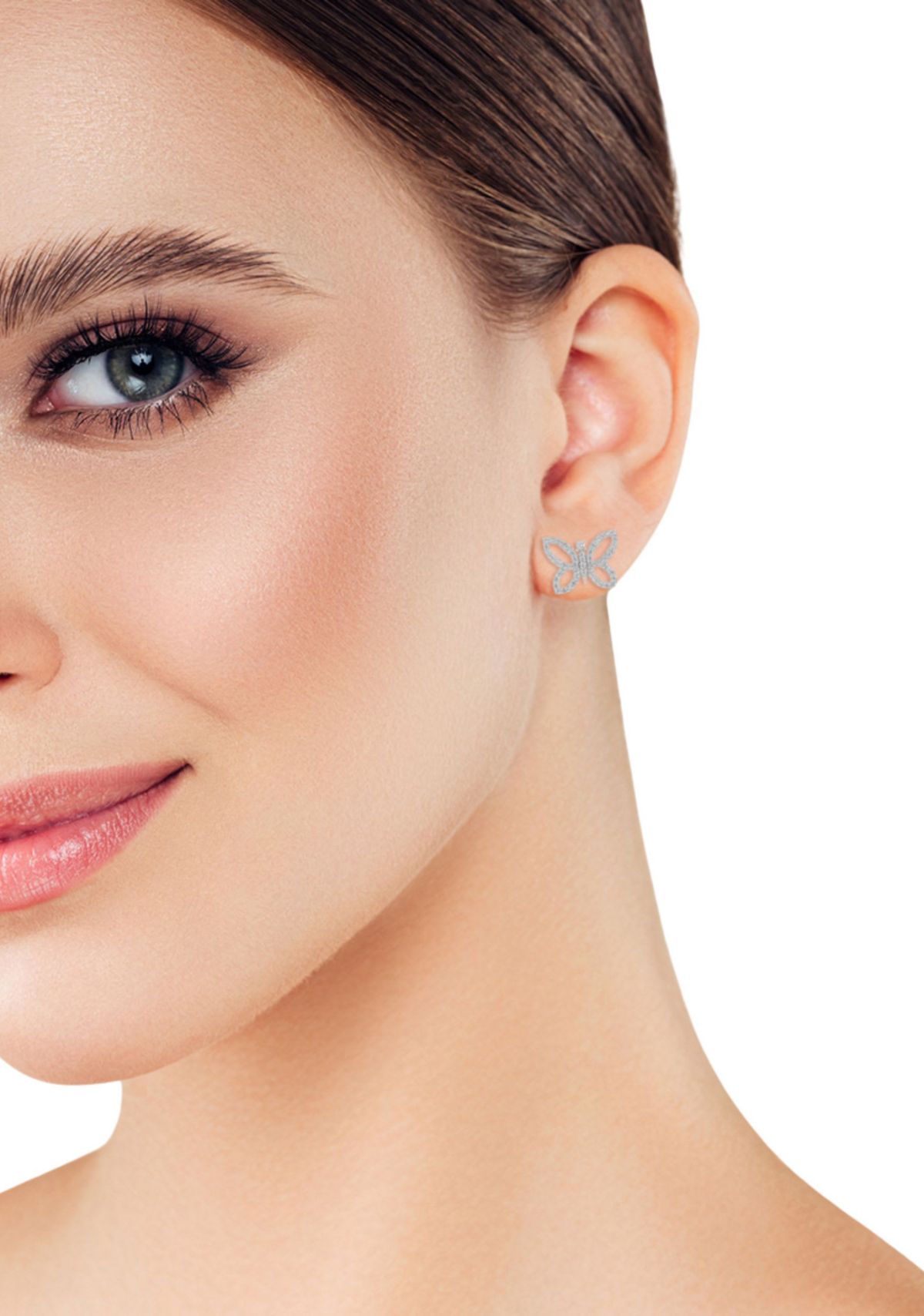Sterling Silver Cubic Zirconia Butterfly Stud Earrings