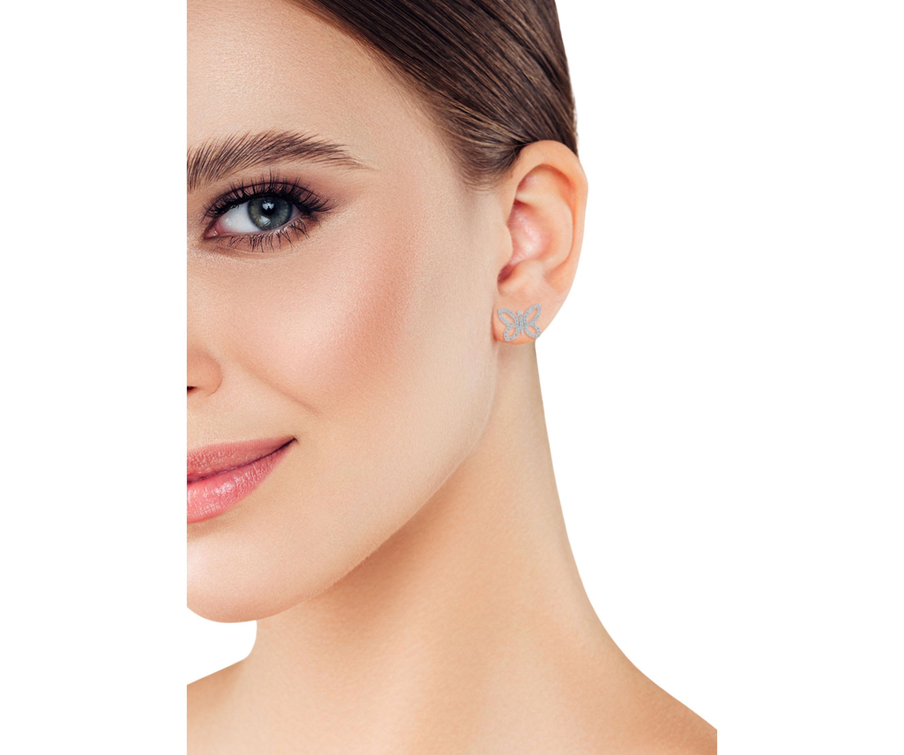 Sterling Silver Cubic Zirconia Butterfly Stud Earrings