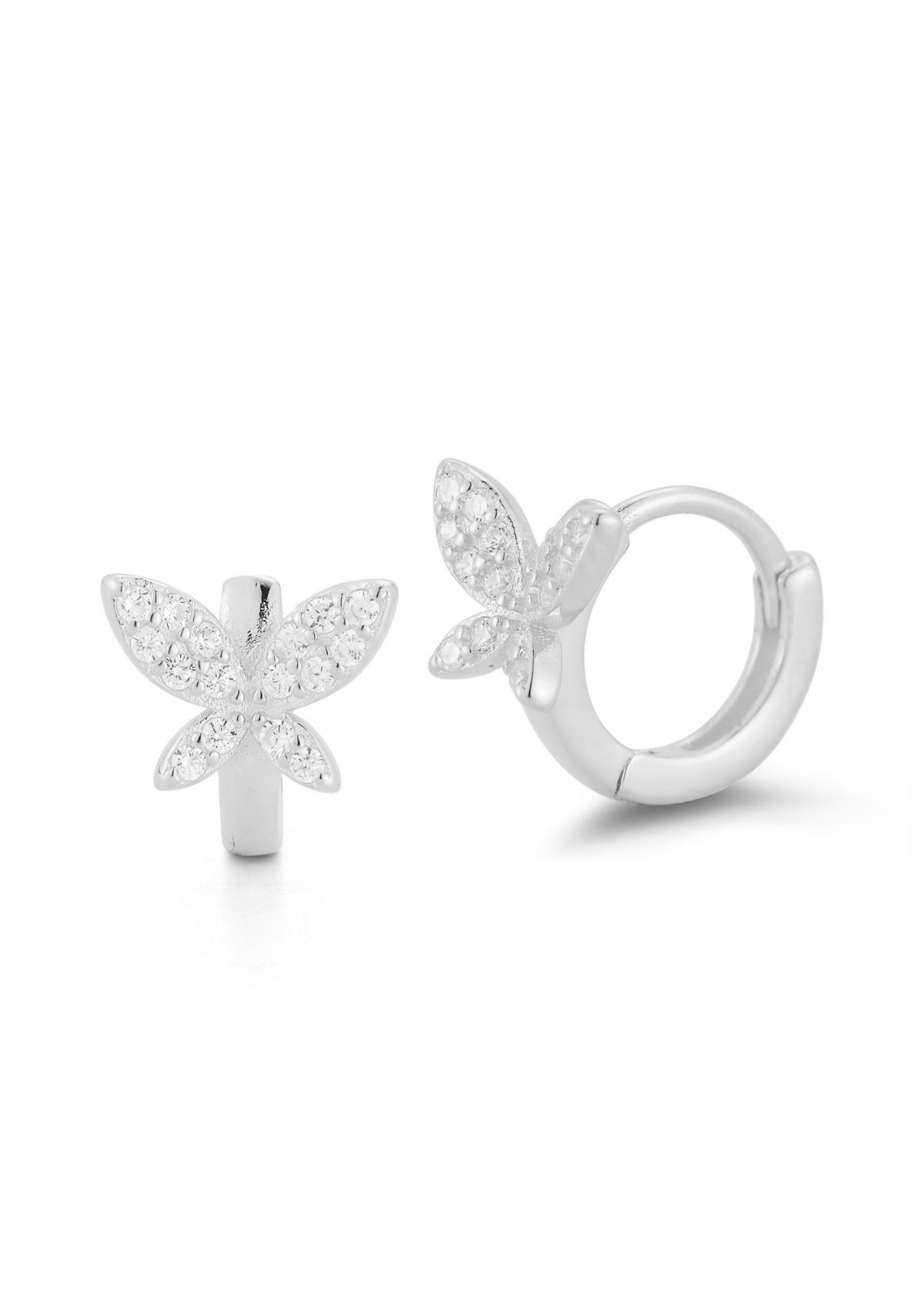 Sterling Silver Cubic Zirconia Butterfly Huggie Hoop Earrings