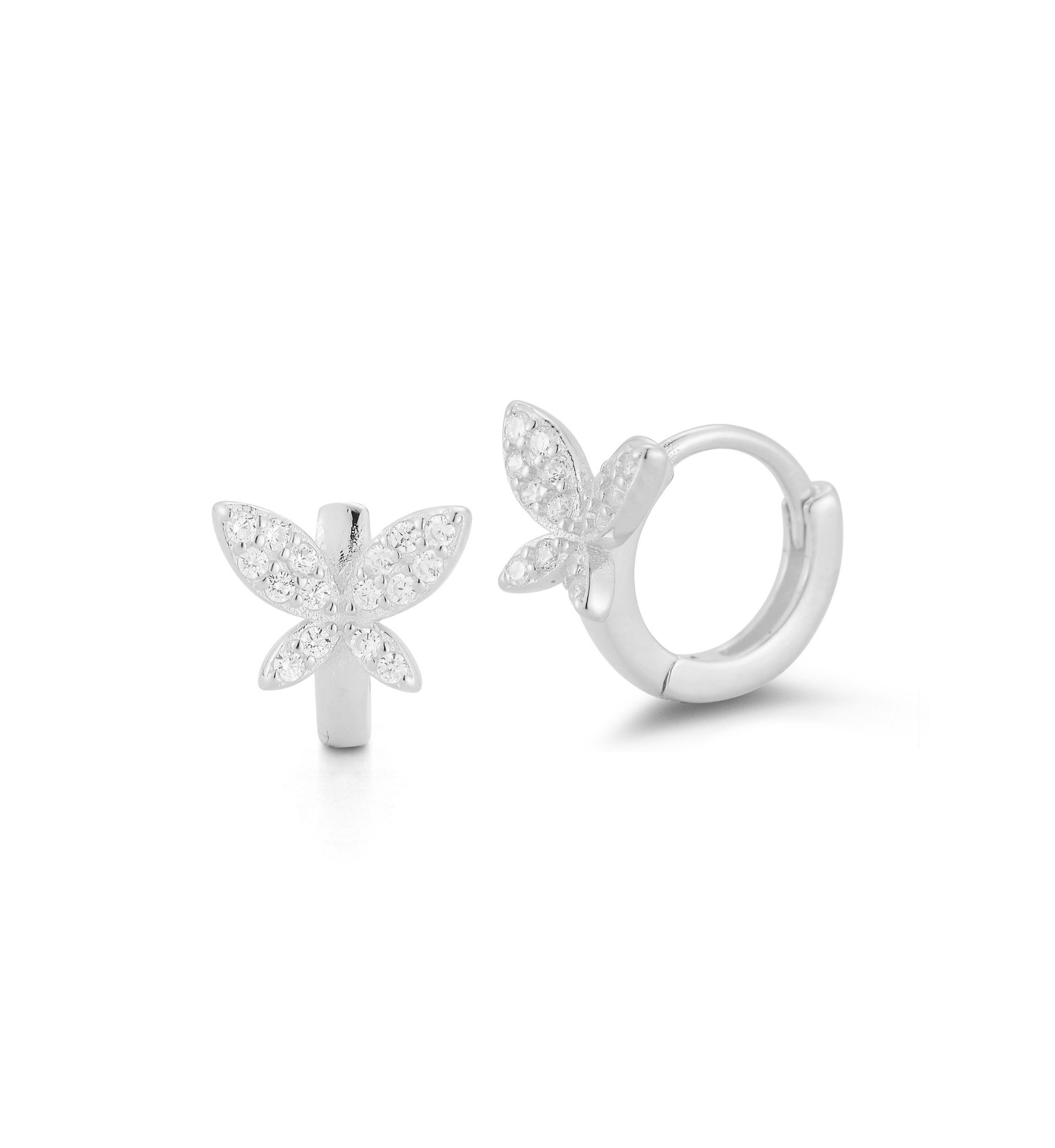 Sterling Silver Cubic Zirconia Butterfly Huggie Hoop Earrings