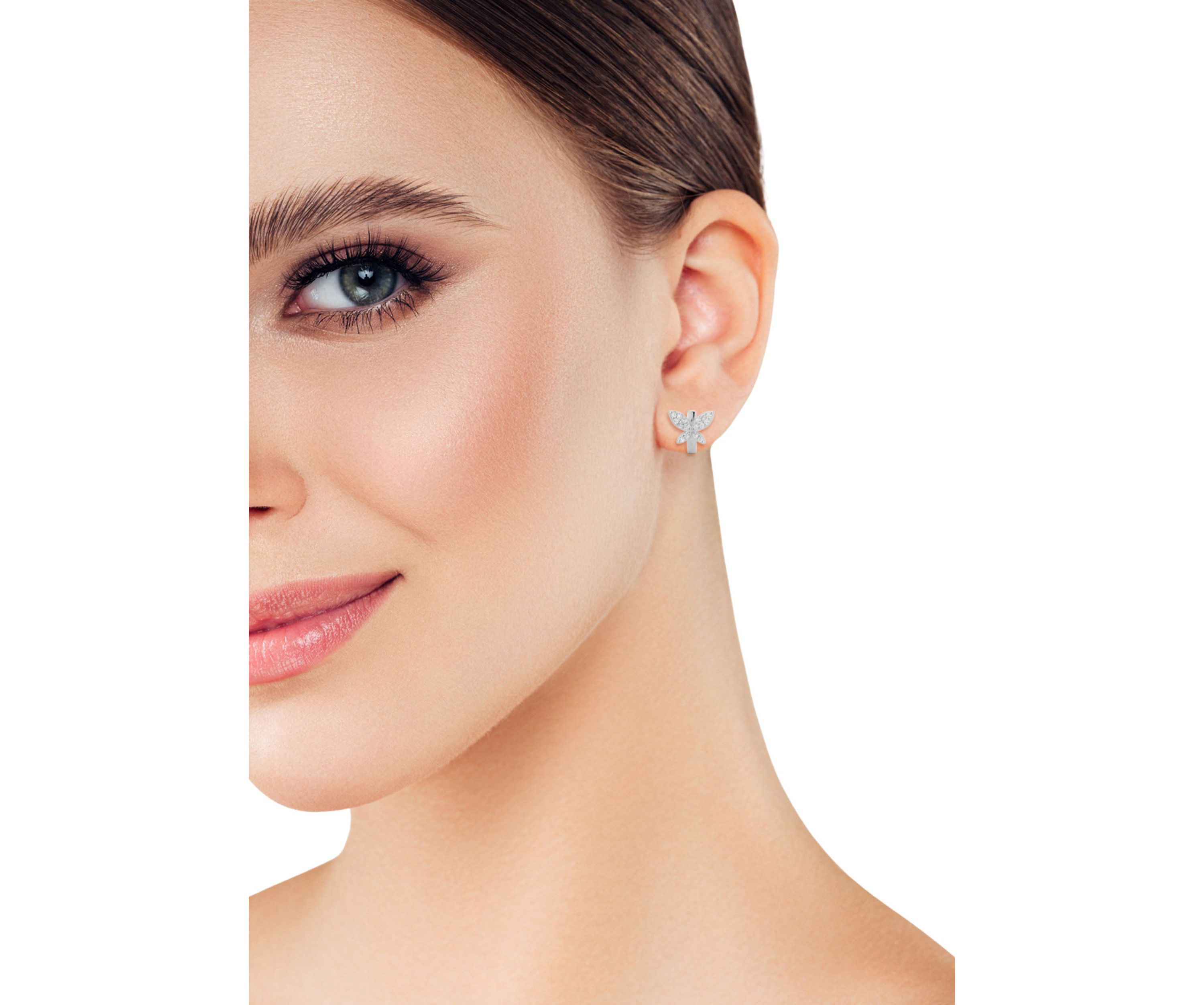 Sterling Silver Cubic Zirconia Butterfly Huggie Hoop Earrings