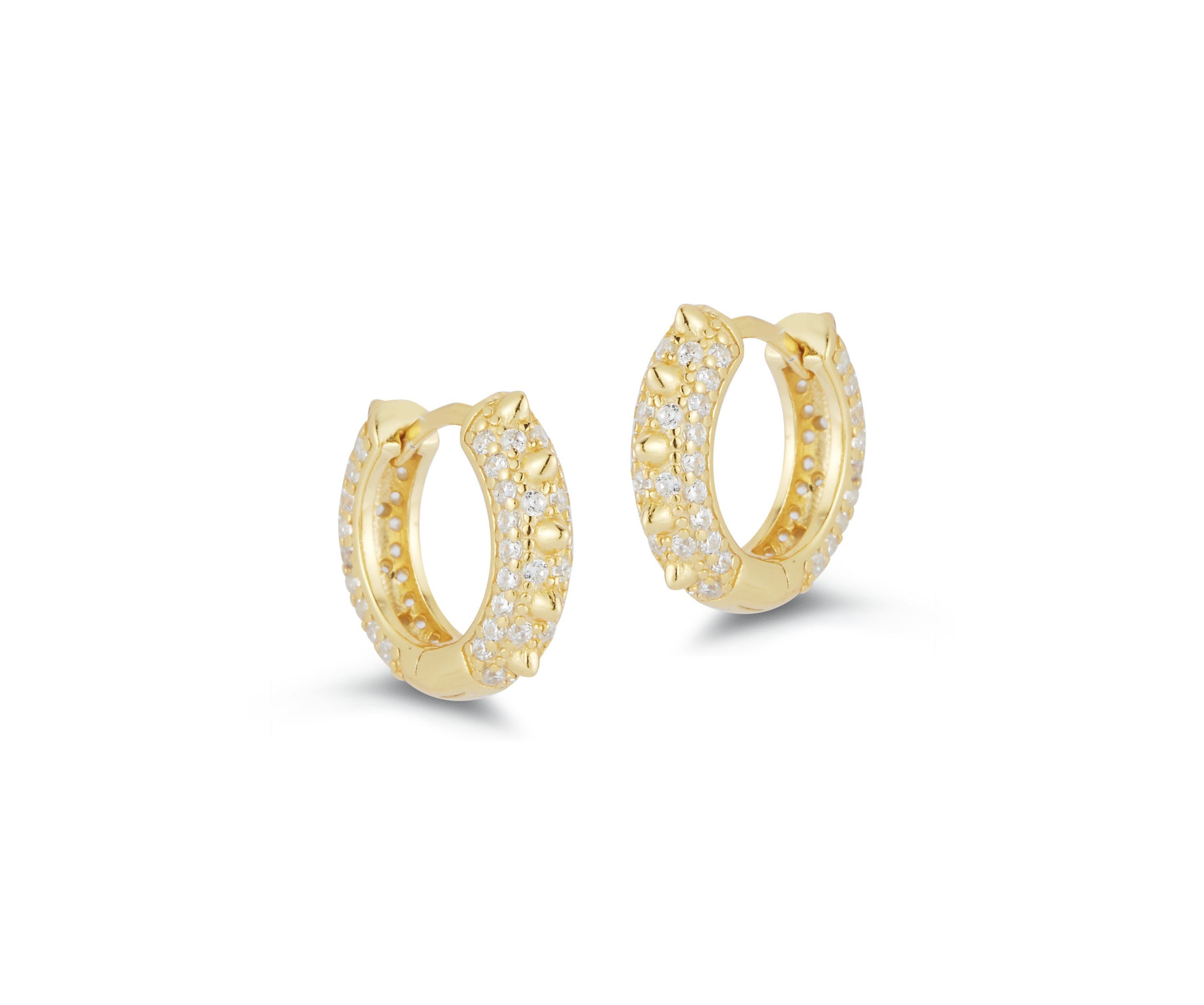 Sterling Silver Cubic Zirconia Pave Spike Huggie Hoop Earrings