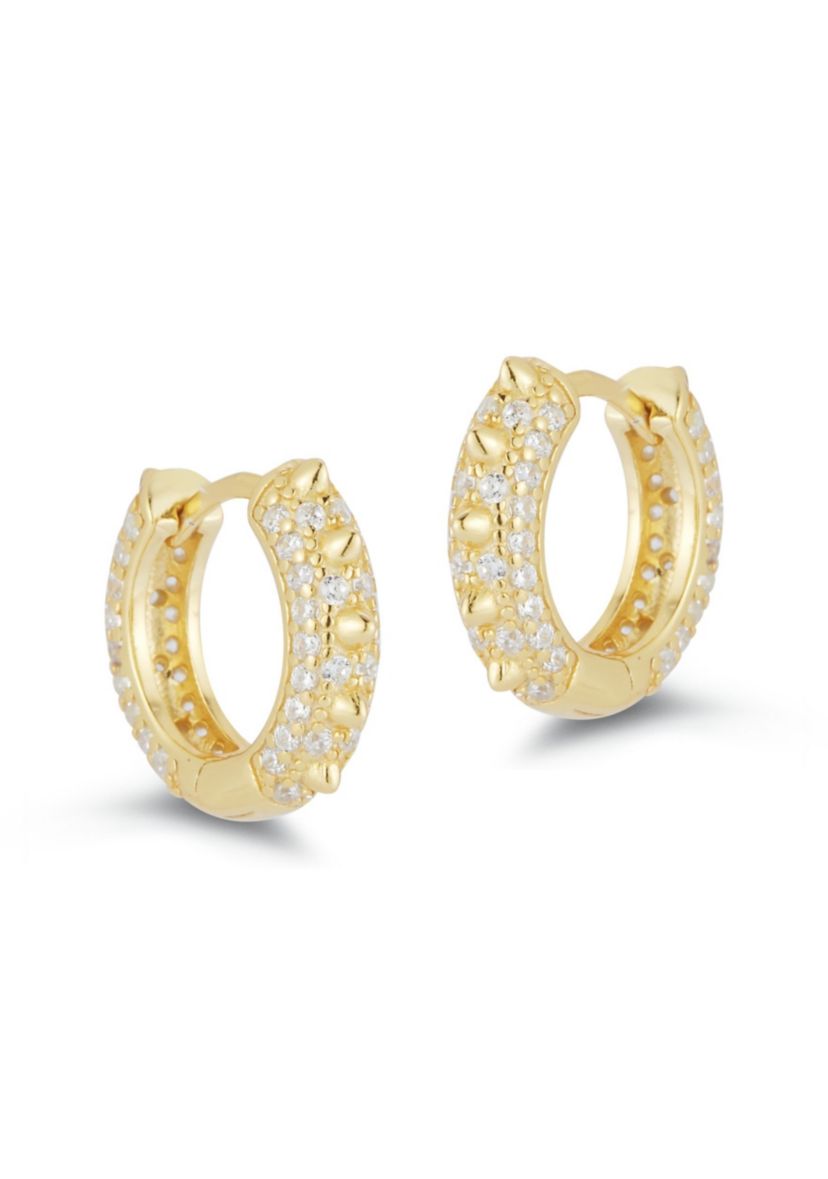 Sterling Silver Cubic Zirconia Pave Spike Huggie Hoop Earrings