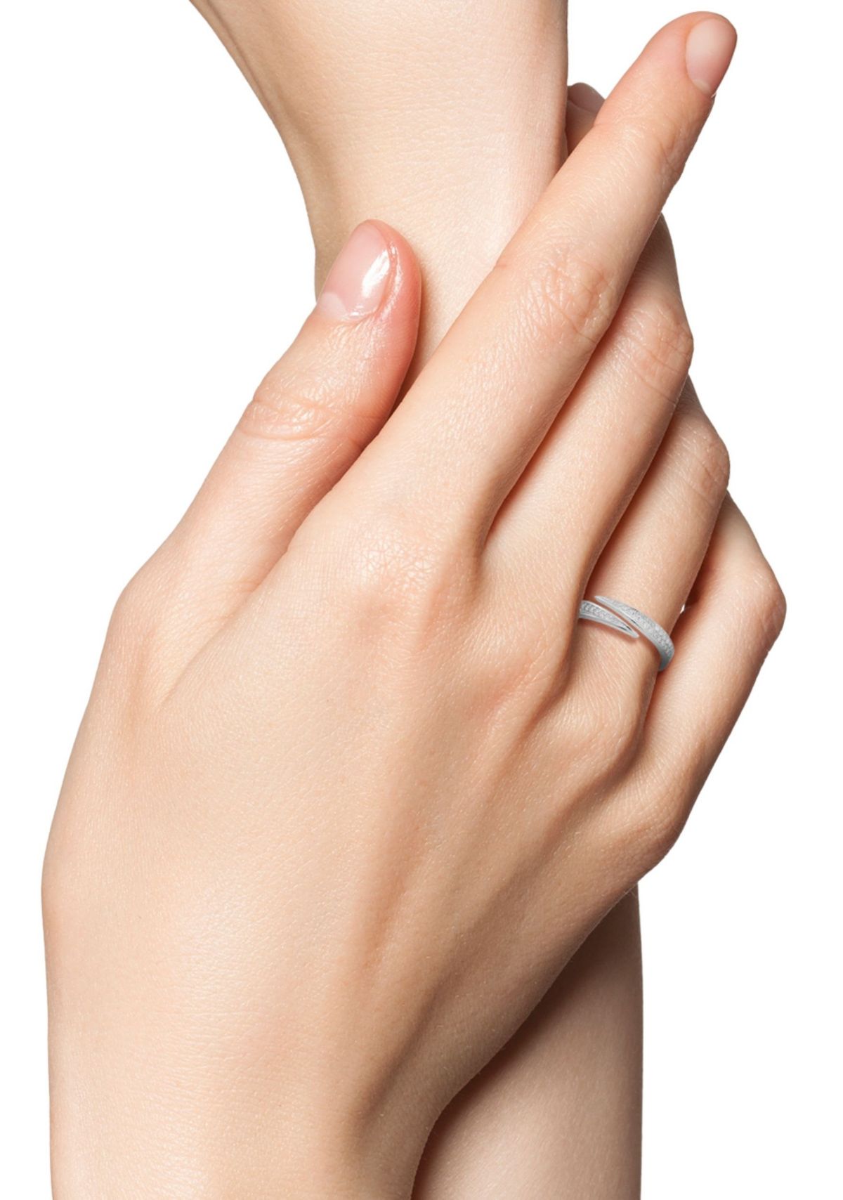 Sterling Silver Pave Bypass Band Ring
