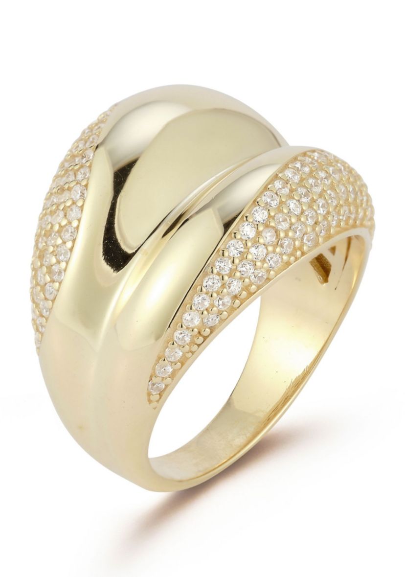 Sterling Silver Cubic Zirconia Bold Concave Dome Ring