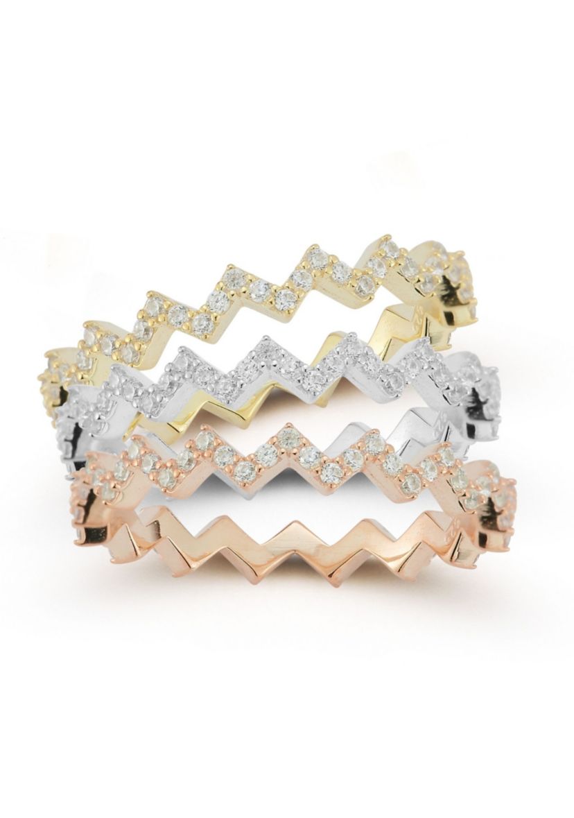 Sterling Silver Cubic Zirconia Zigzag Ring 3-Set