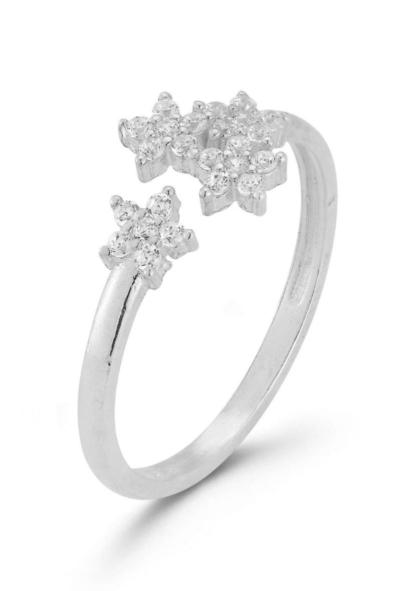 Sterling Silver Multi Flower Cuff Ring