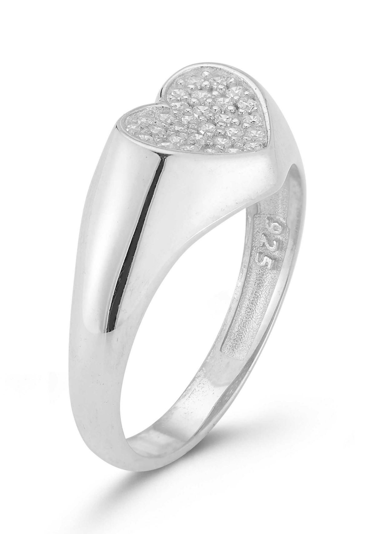 Sterling Silver Cubic Zirconia Heart Signet Ring
