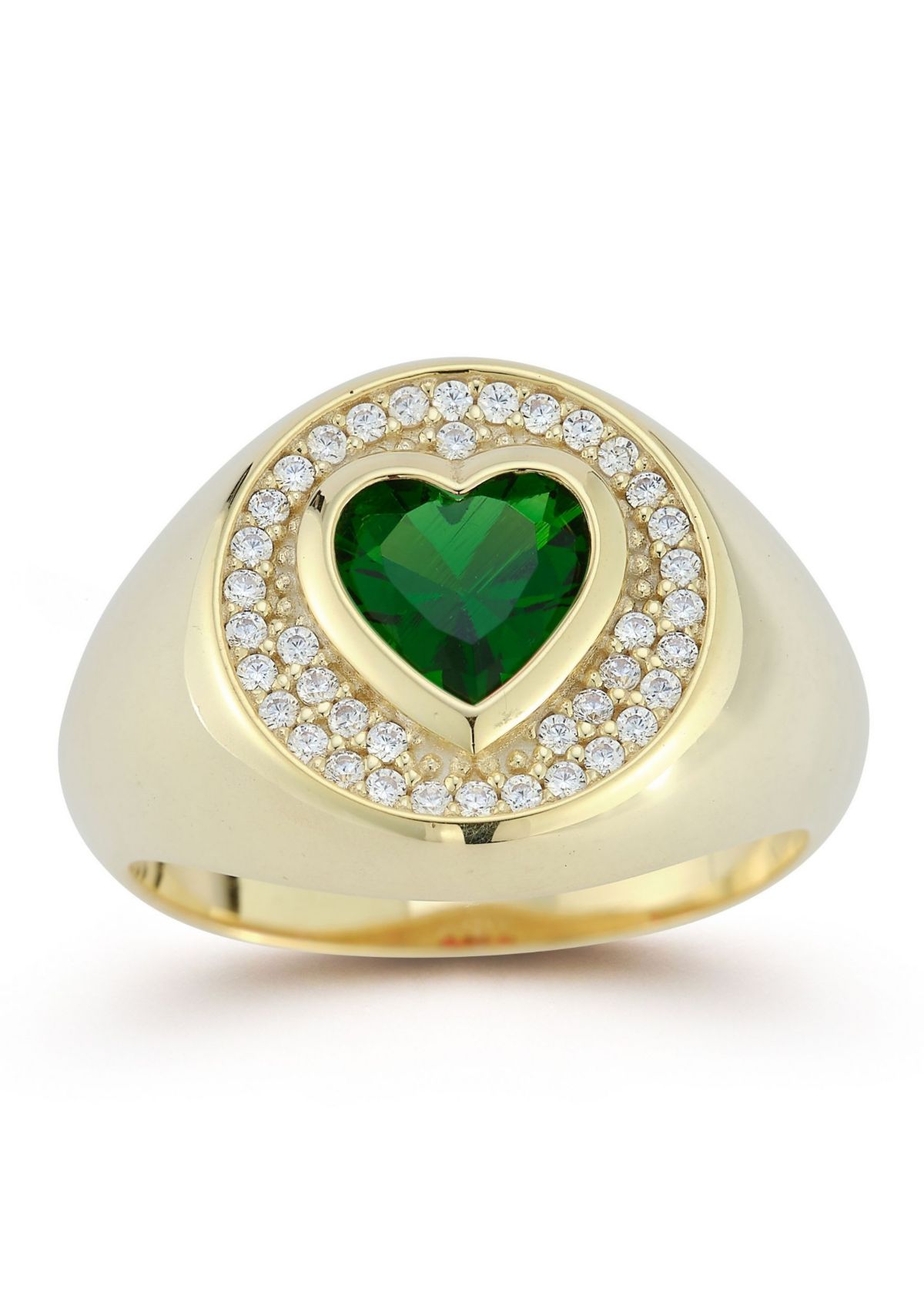 Sterling Silver Green Cubic Zirconia Heart Signet Ring