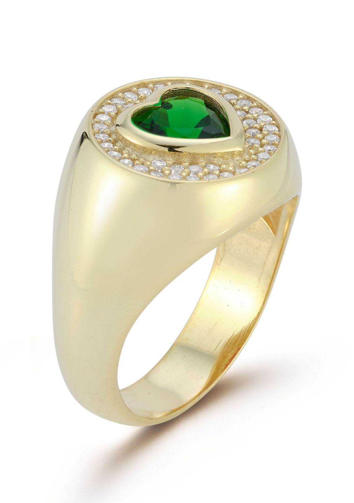 Sterling Silver Green Cubic Zirconia Heart Signet Ring