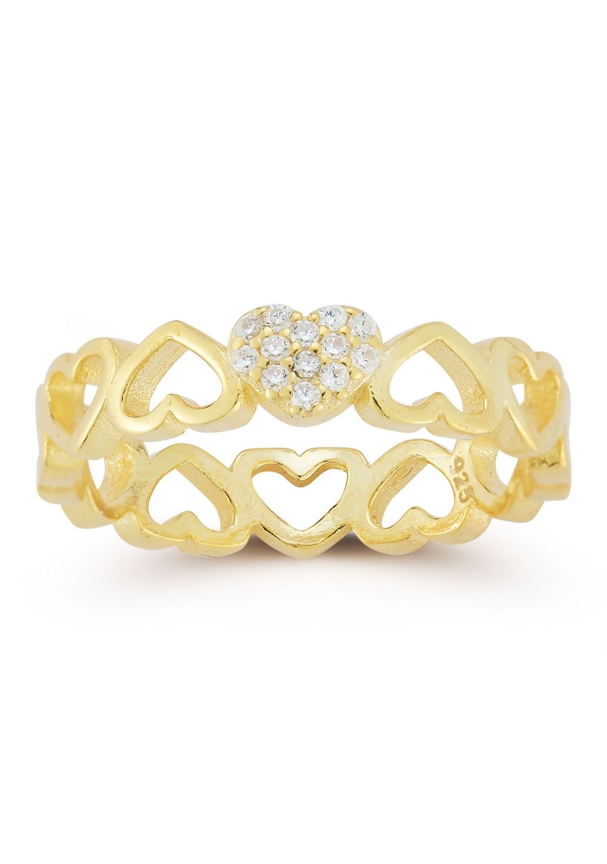 Sterling Silver Cubic Zirconia Heart Band Ring