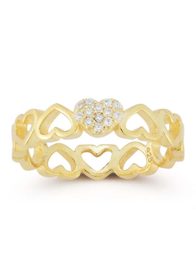 Sterling Silver Cubic Zirconia Heart Band Ring