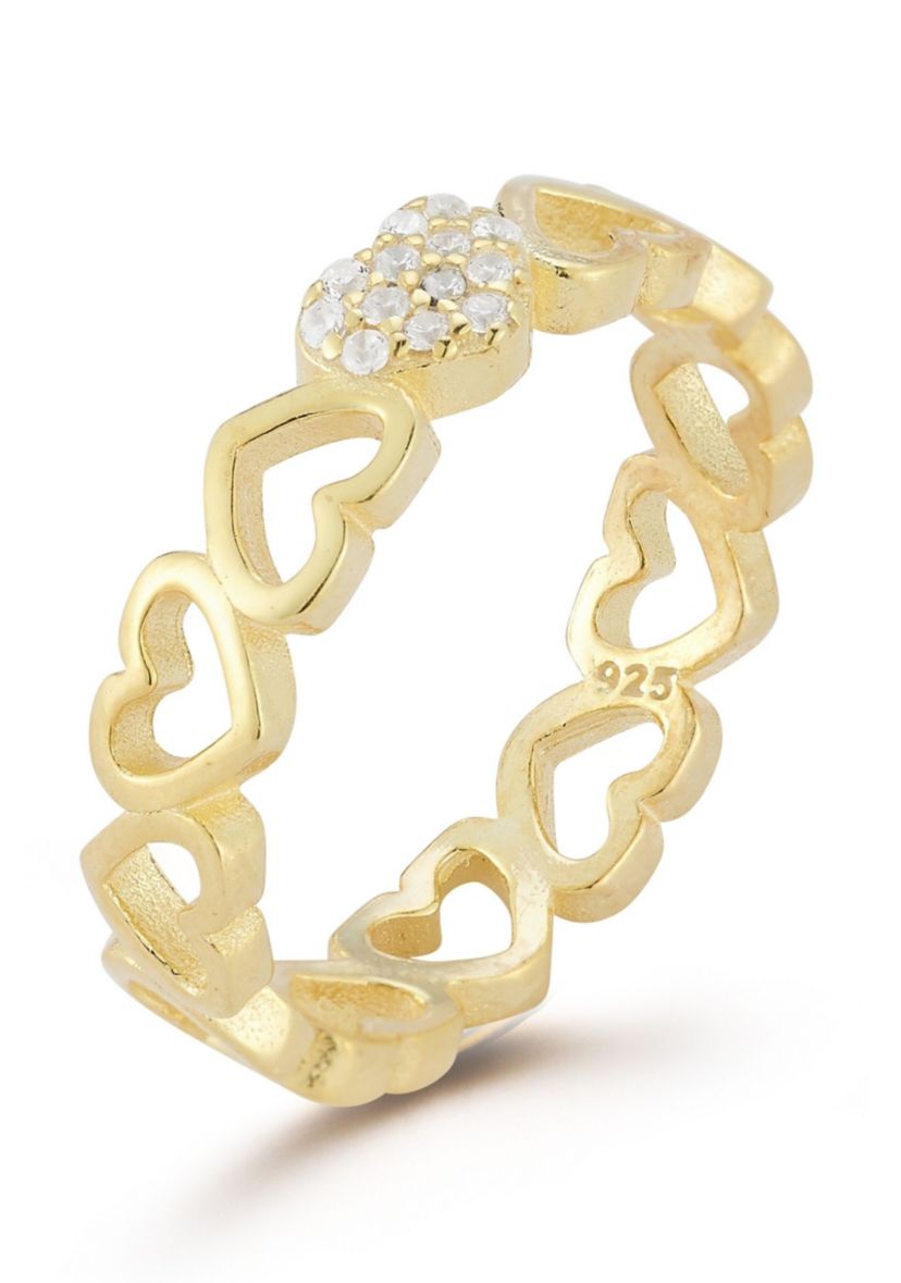 Sterling Silver Cubic Zirconia Heart Band Ring