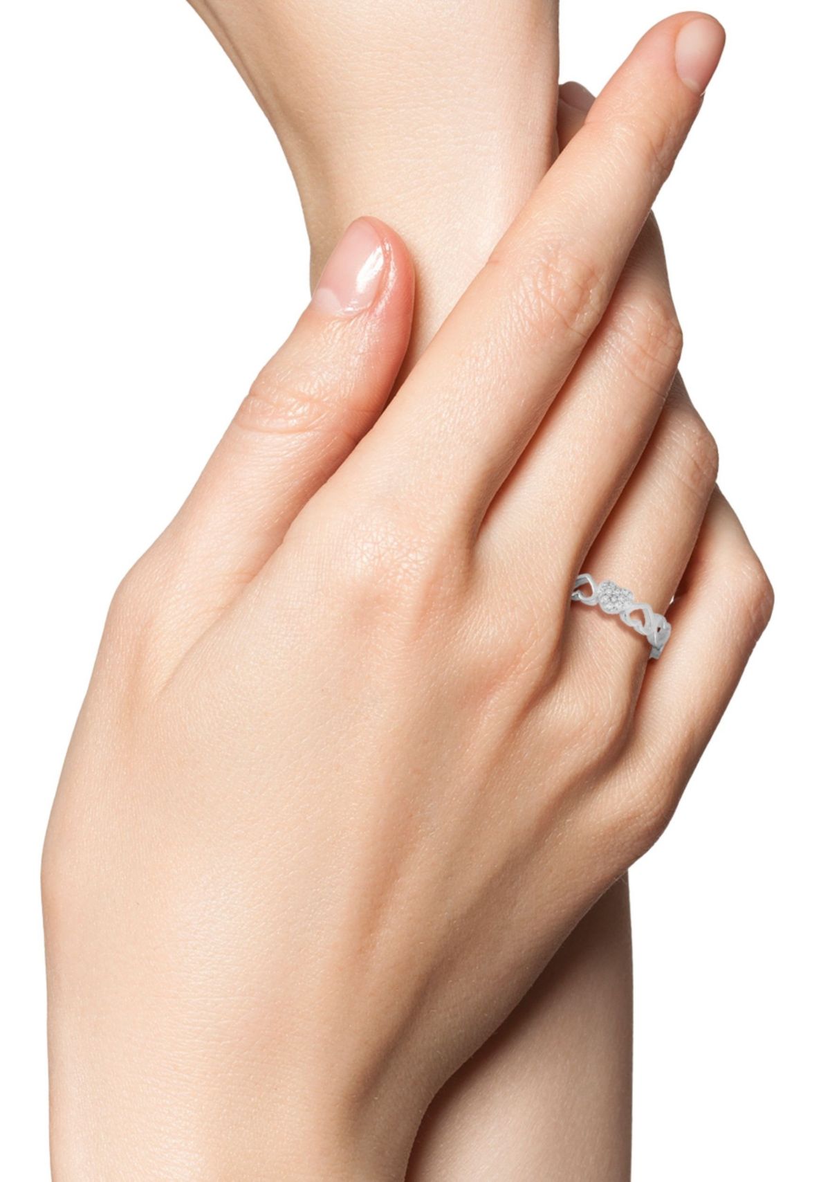 Sterling Silver Cubic Zirconia Heart Band Ring